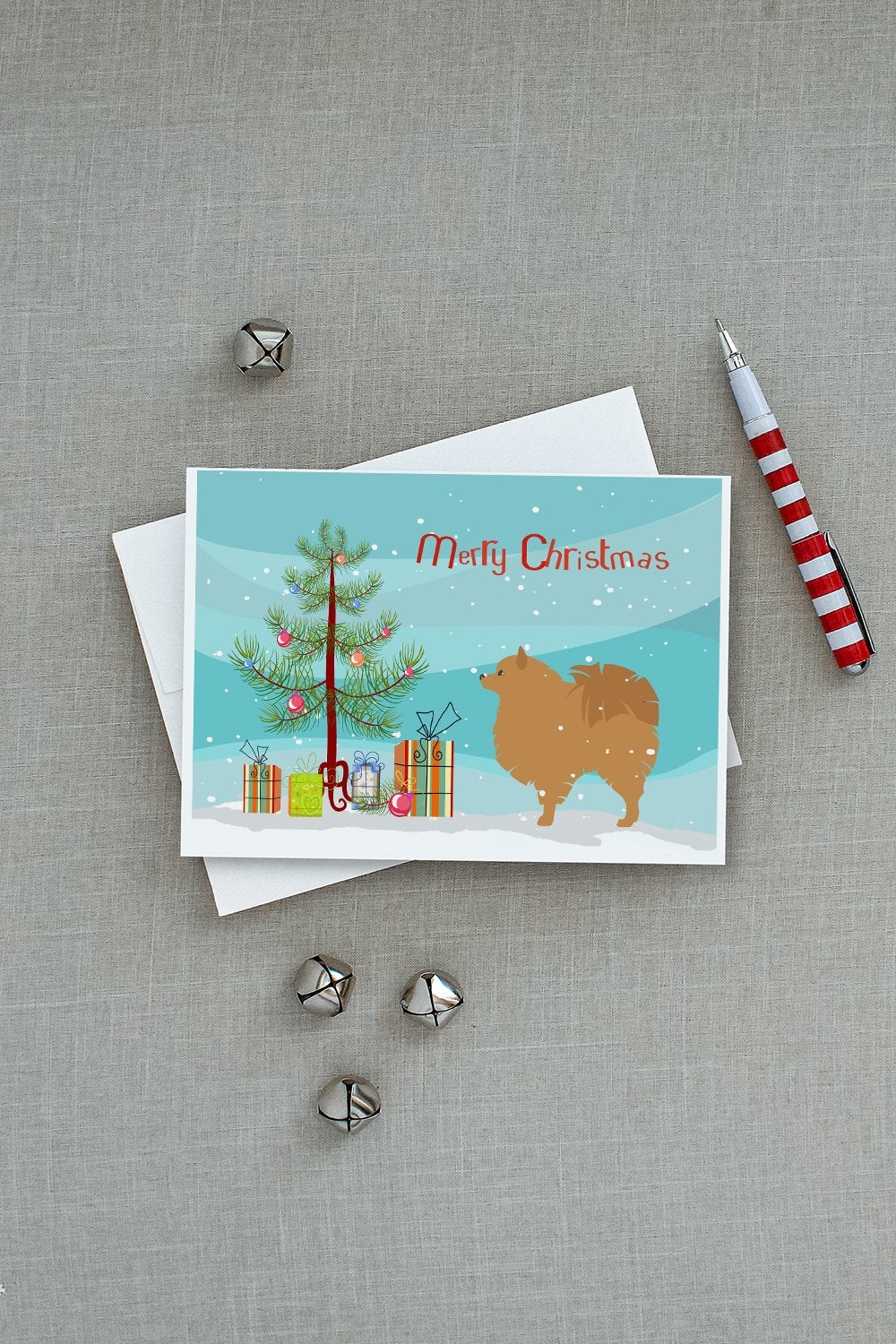 Pomeranian Merry Christmas Tree Greeting Cards and Envelopes Pack of 8 - the-store.com