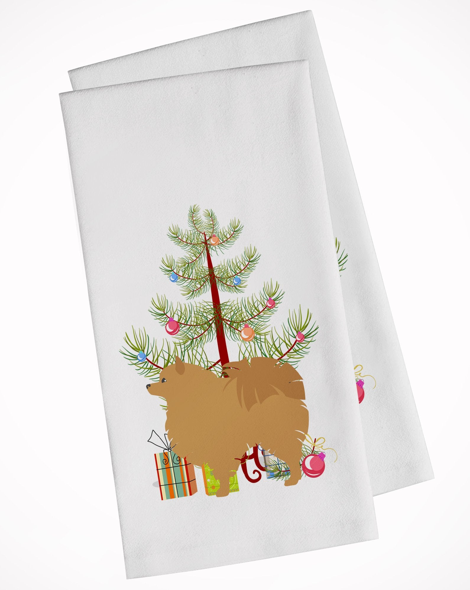Pomeranian Merry Christmas Tree White Kitchen Towel Set of 2 BB2960WTKT by Caroline's Treasures