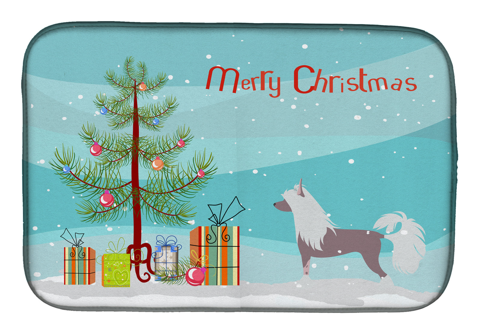 Chinese Crested Merry Christmas Tree Dish Drying Mat BB2961DDM  the-store.com.