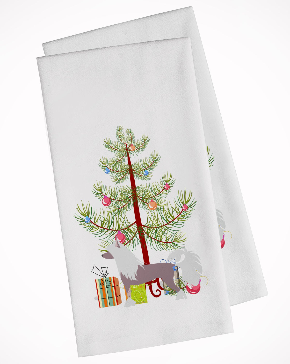 Chinese Crested Merry Christmas Tree White Kitchen Towel Set of 2 BB2961WTKT by Caroline&#39;s Treasures
