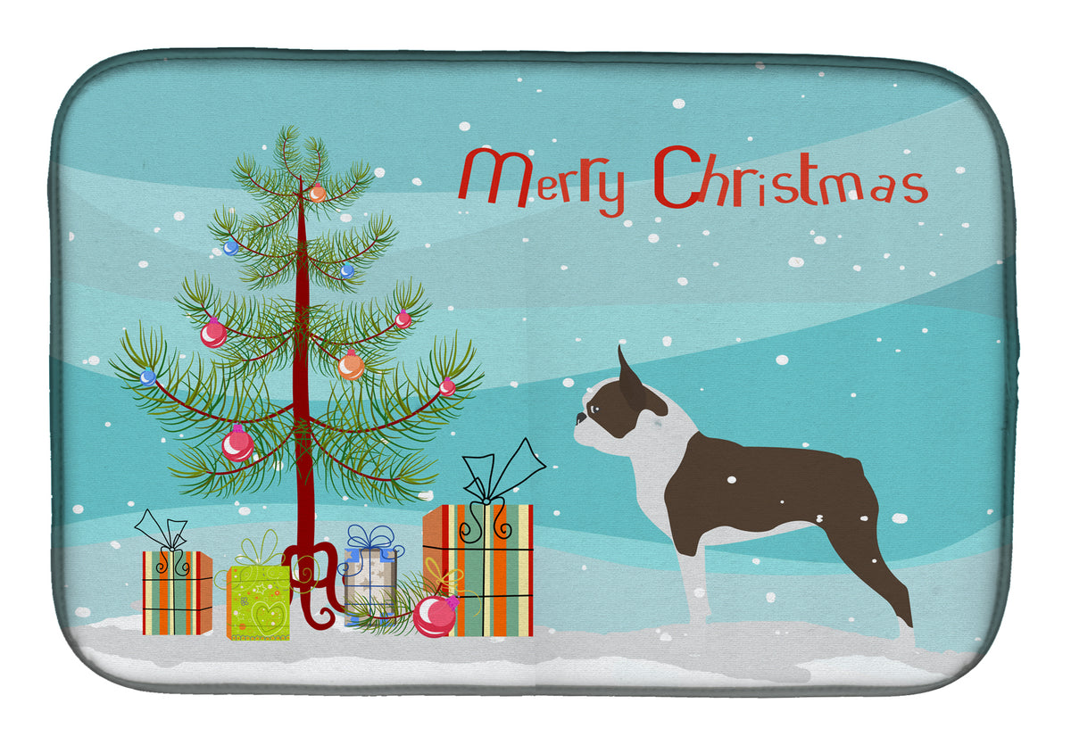 Boston Terrier Merry Christmas Tree Dish Drying Mat BB2962DDM