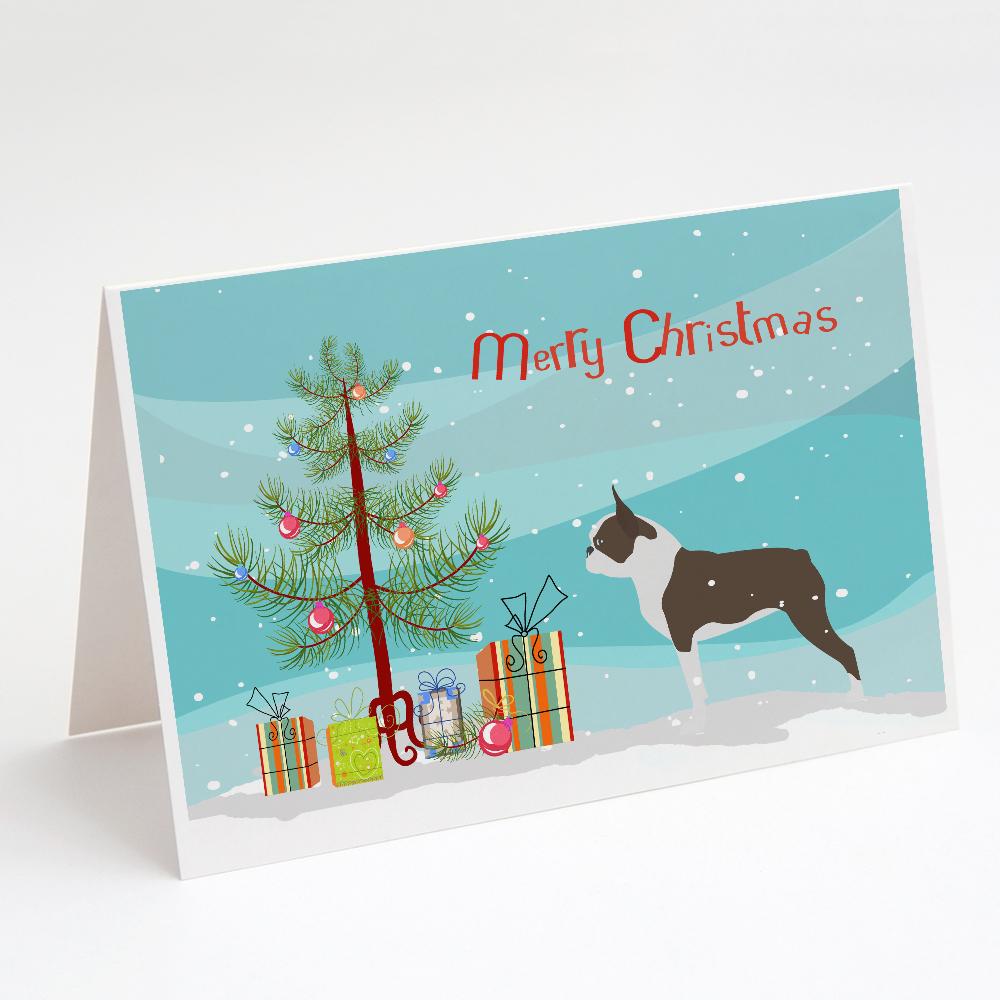 Buy this Boston Terrier Merry Christmas Tree Greeting Cards and Envelopes Pack of 8