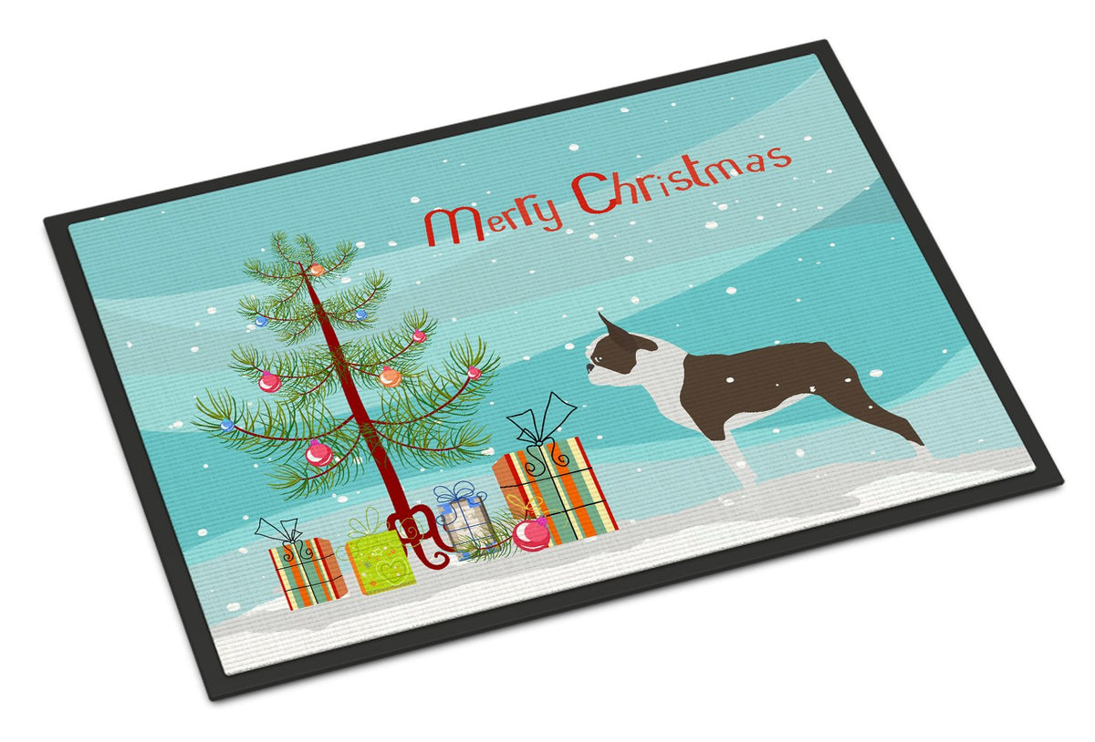 Boston Terrier Merry Christmas Tree Indoor or Outdoor Mat 24x36 BB2962JMAT by Caroline&#39;s Treasures