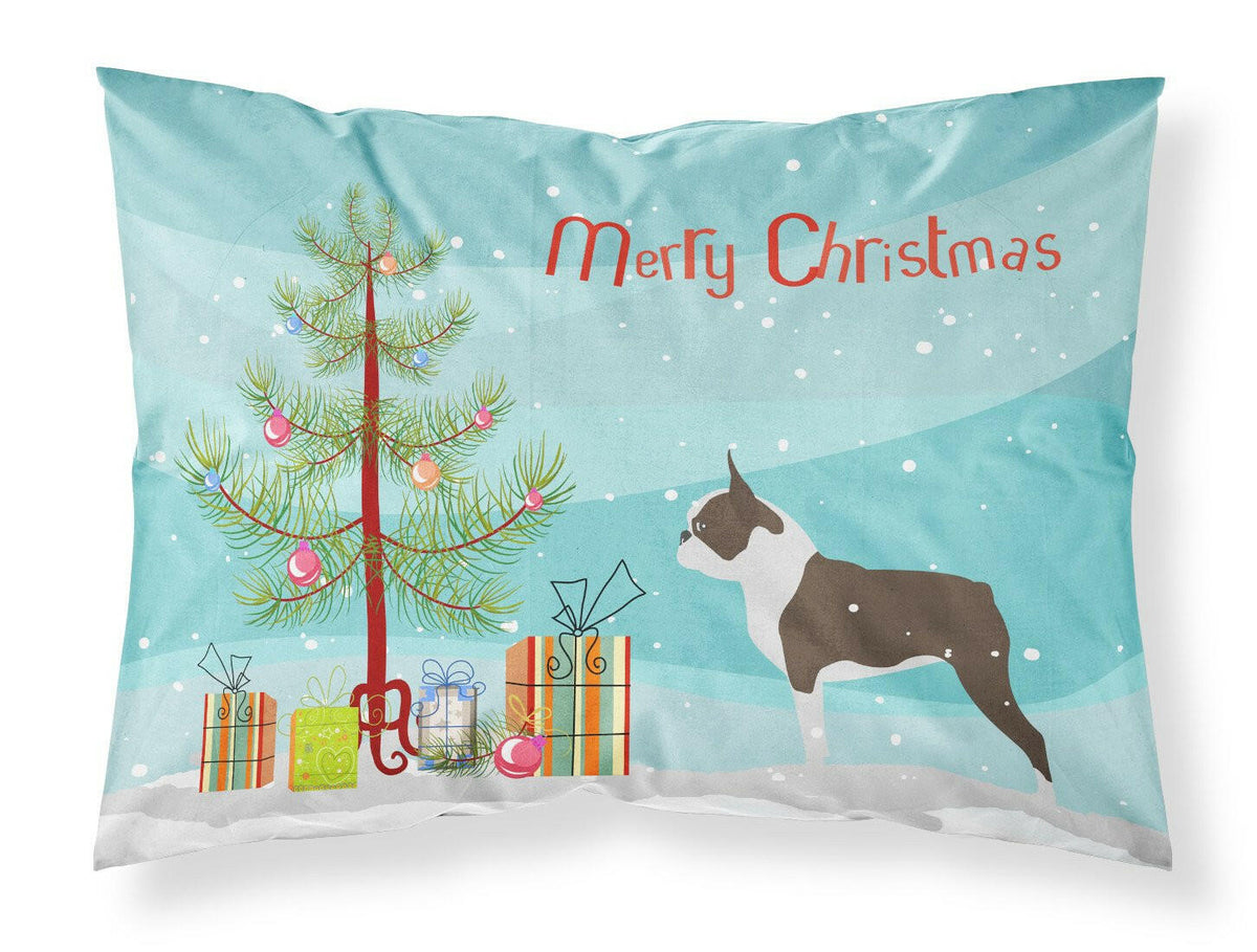 Boston Terrier Merry Christmas Tree Fabric Standard Pillowcase BB2962PILLOWCASE by Caroline&#39;s Treasures