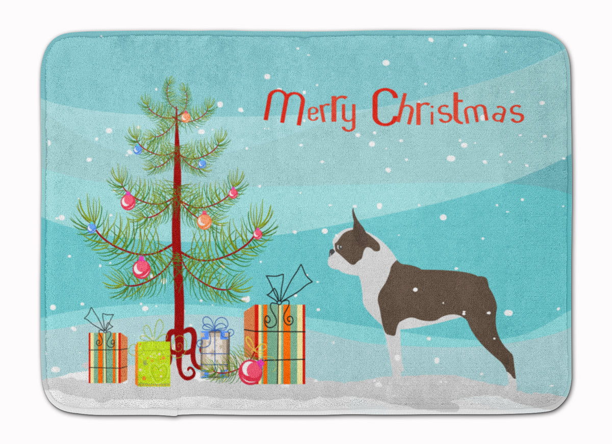 Boston Terrier Merry Christmas Tree Machine Washable Memory Foam Mat BB2962RUG - the-store.com