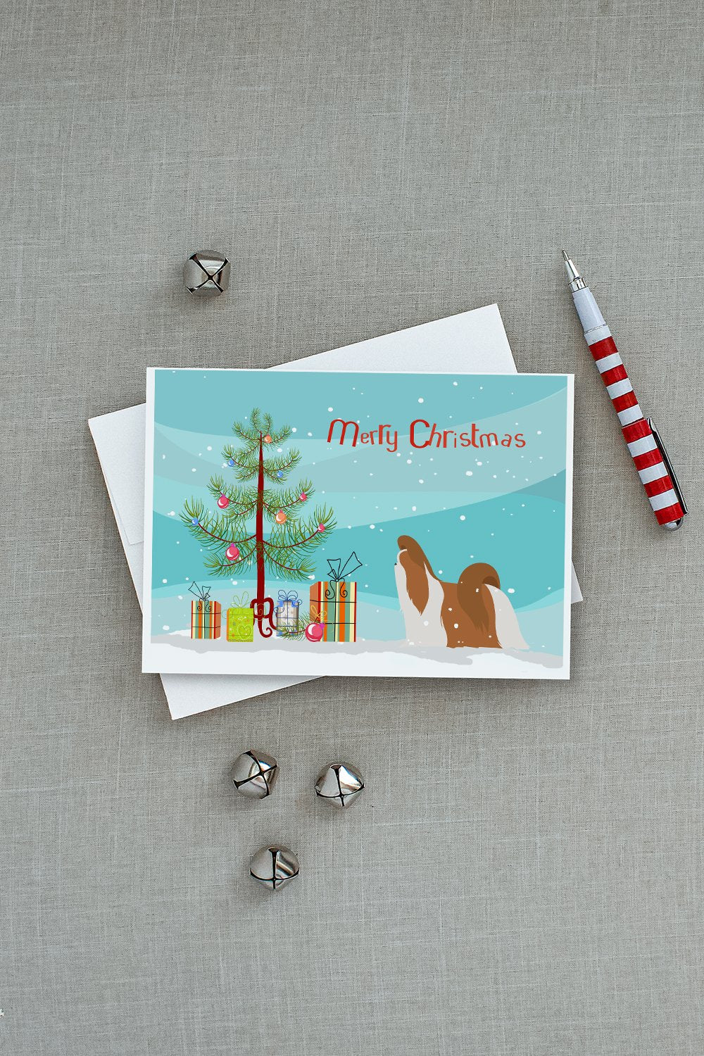 Shih Tzu Merry Christmas Tree Greeting Cards and Envelopes Pack of 8 - the-store.com