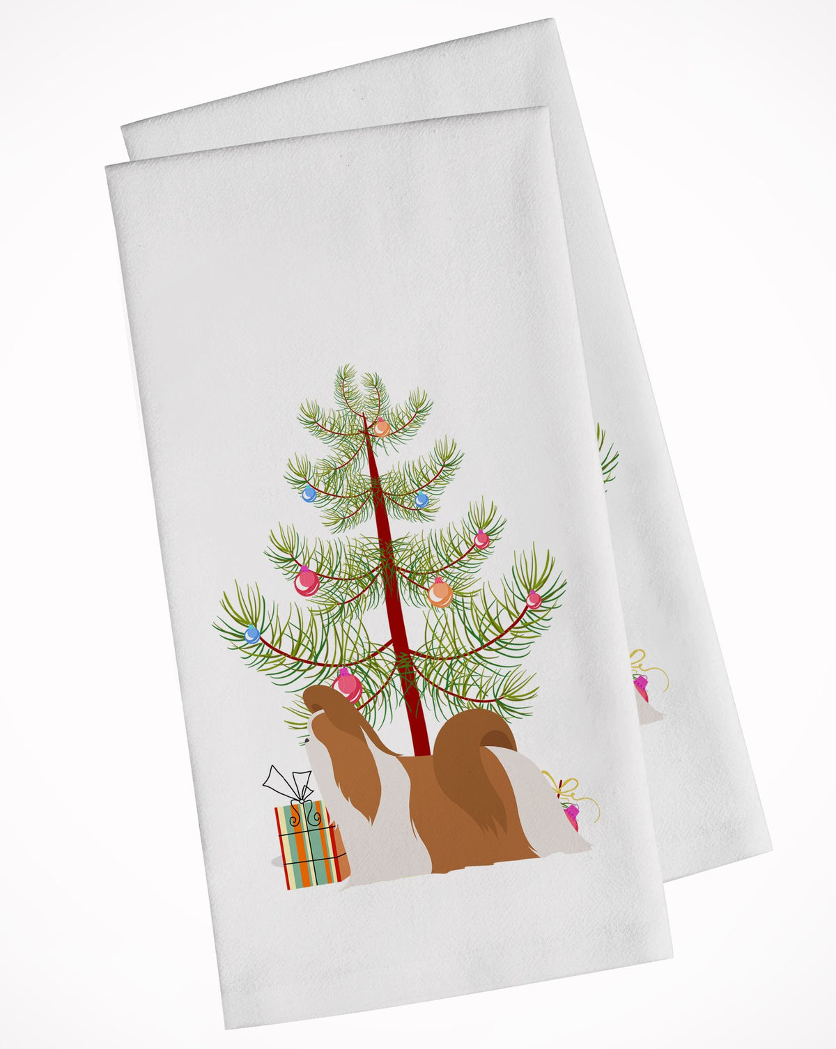 Shih Tzu Merry Christmas Tree White Kitchen Towel Set of 2 BB2964WTKT by Caroline&#39;s Treasures