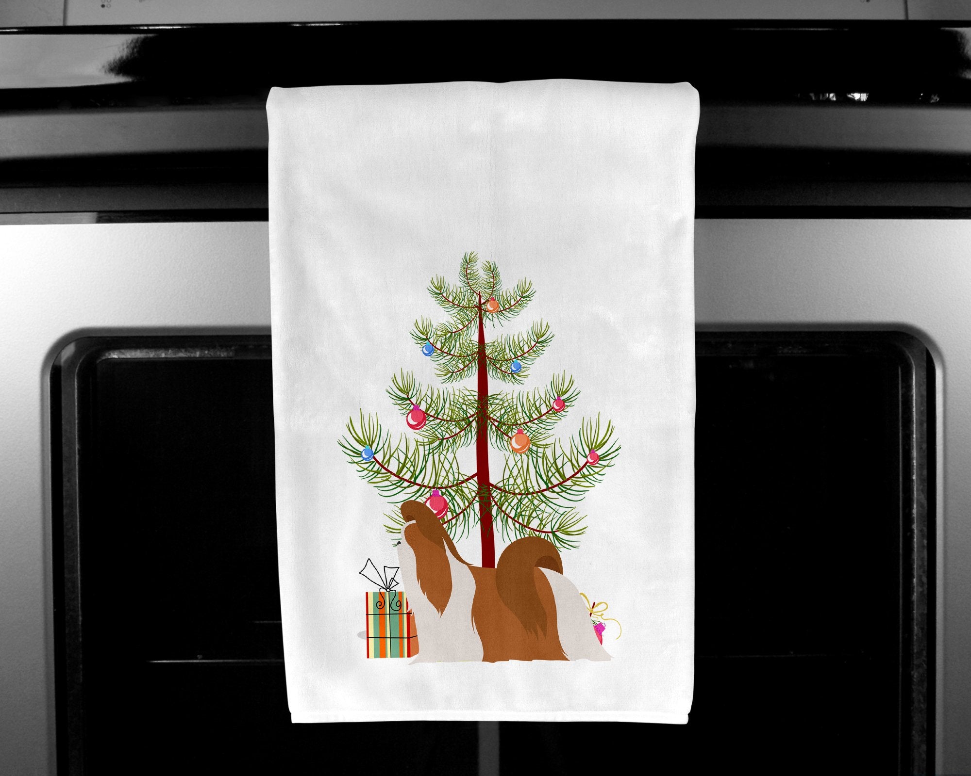 Shih Tzu Merry Christmas Tree White Kitchen Towel Set of 2 BB2964WTKT by Caroline's Treasures