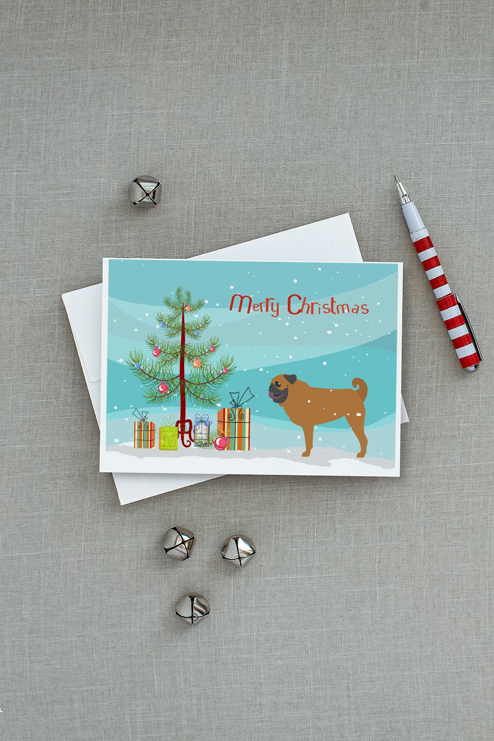Pug Merry Christmas Tree Greeting Cards and Envelopes Pack of 8 - the-store.com