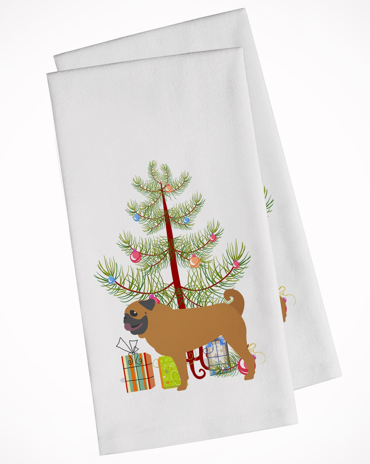 Pug Merry Christmas Tree White Kitchen Towel Set of 2 BB2965WTKT by Caroline&#39;s Treasures