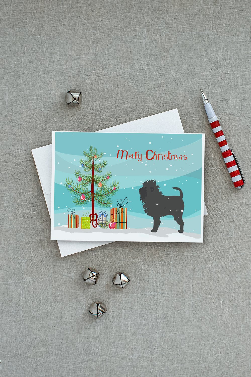 Affenpinscher Merry Christmas Tree Greeting Cards and Envelopes Pack of 8 - the-store.com