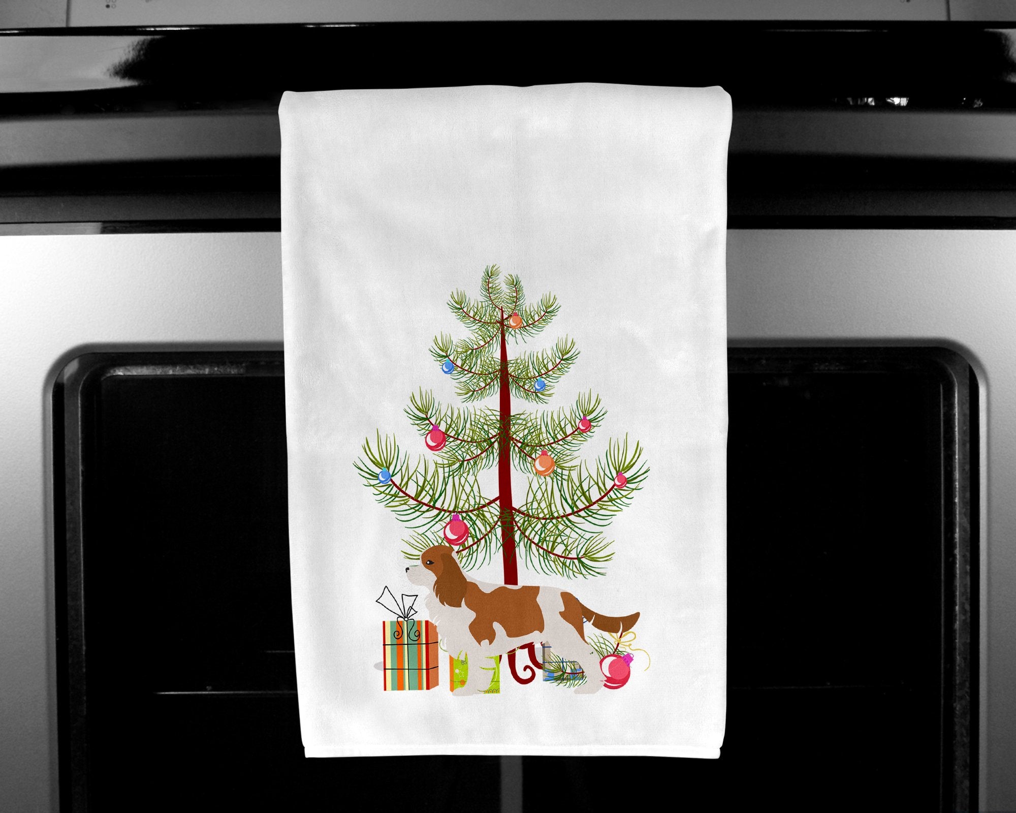 Cavalier King Charles Spaniel Merry Christmas Tree White Kitchen Towel Set of 2 BB2967WTKT by Caroline's Treasures