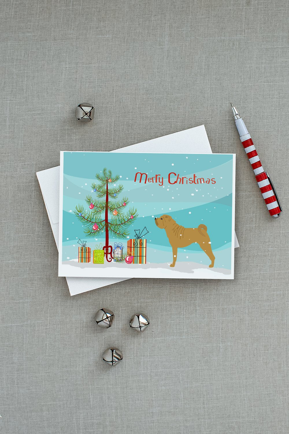 Shar Pei Merry Christmas Tree Greeting Cards and Envelopes Pack of 8 - the-store.com