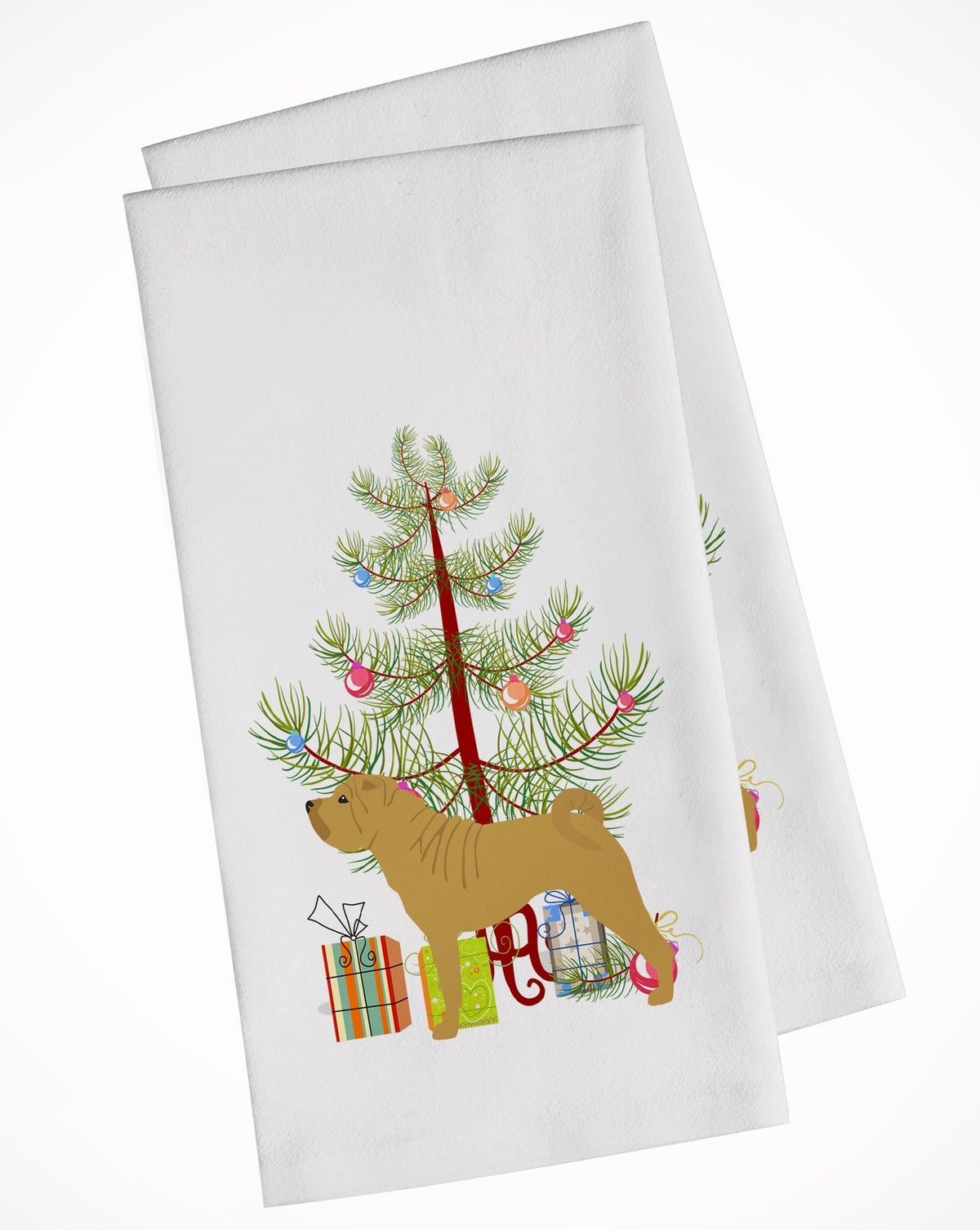 Shar Pei Merry Christmas Tree White Kitchen Towel Set of 2 BB2970WTKT by Caroline&#39;s Treasures