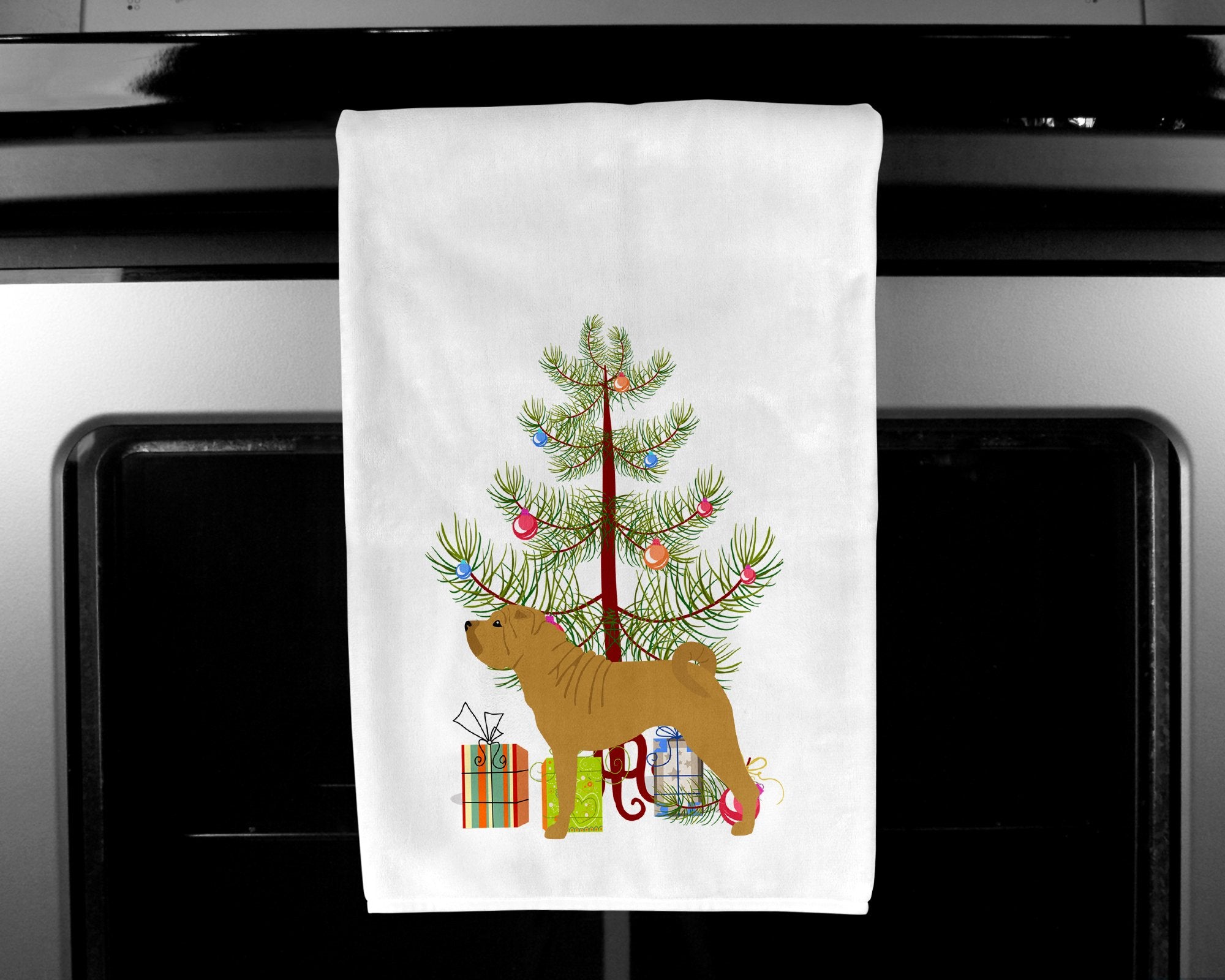 Shar Pei Merry Christmas Tree White Kitchen Towel Set of 2 BB2970WTKT by Caroline's Treasures
