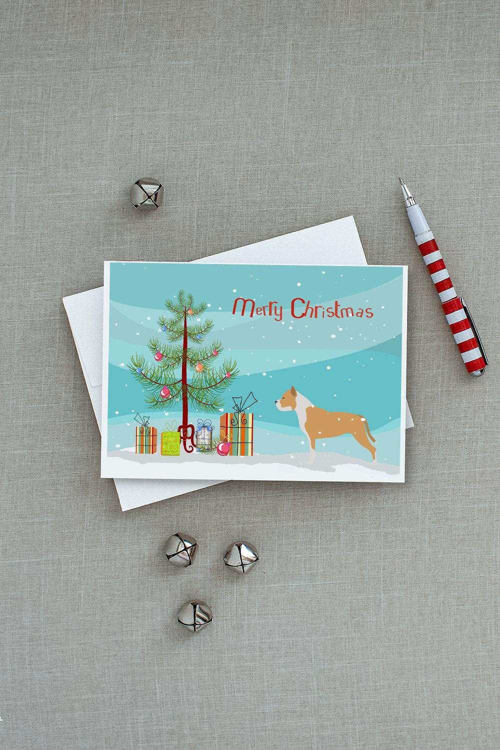 Staffordshire Bull Terrier Merry Christmas Tree Greeting Cards and Envelopes Pack of 8 - the-store.com