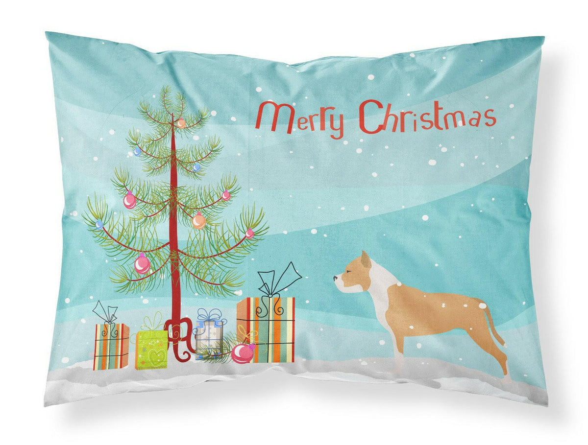 Staffordshire Bull Terrier Merry Christmas Tree Fabric Standard Pillowcase BB2972PILLOWCASE by Caroline&#39;s Treasures