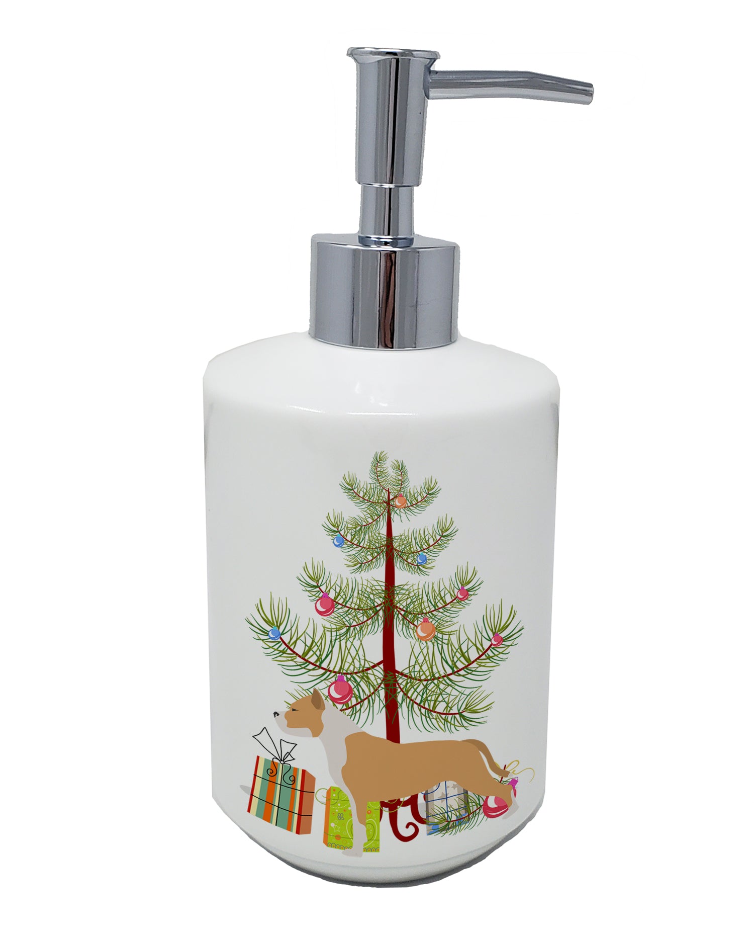 Buy this Staffordshire Bull Terrier Merry Christmas Tree Ceramic Soap Dispenser