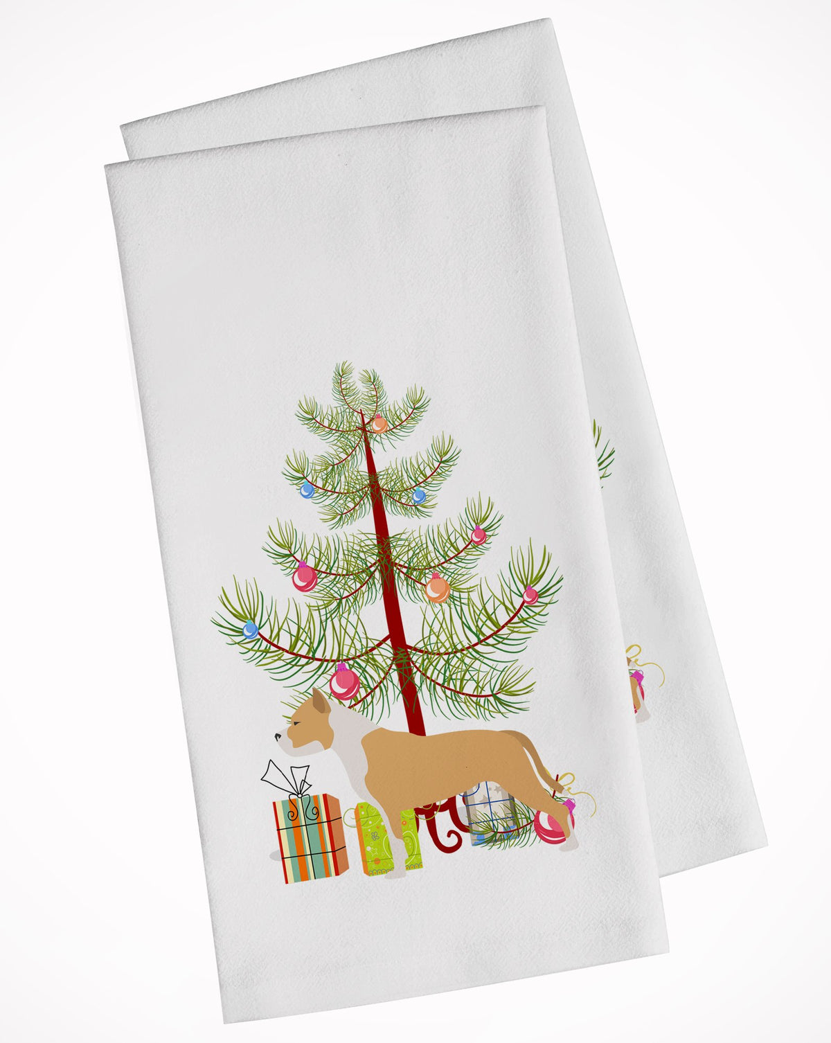Staffordshire Bull Terrier Merry Christmas Tree White Kitchen Towel Set of 2 BB2972WTKT by Caroline&#39;s Treasures