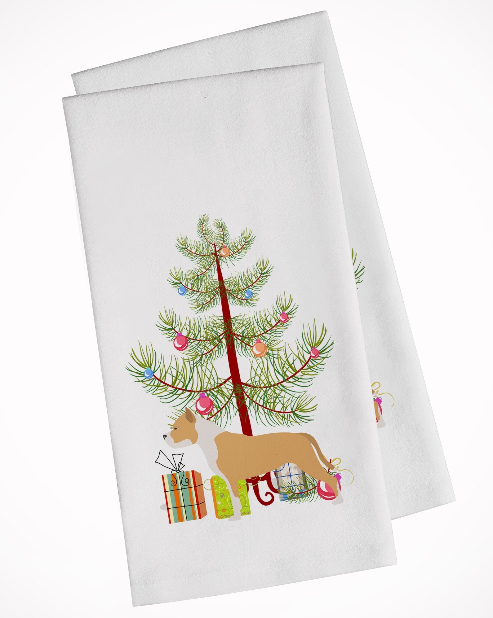 Staffordshire Bull Terrier Merry Christmas Tree White Kitchen Towel Set of 2 BB2972WTKT by Caroline's Treasures