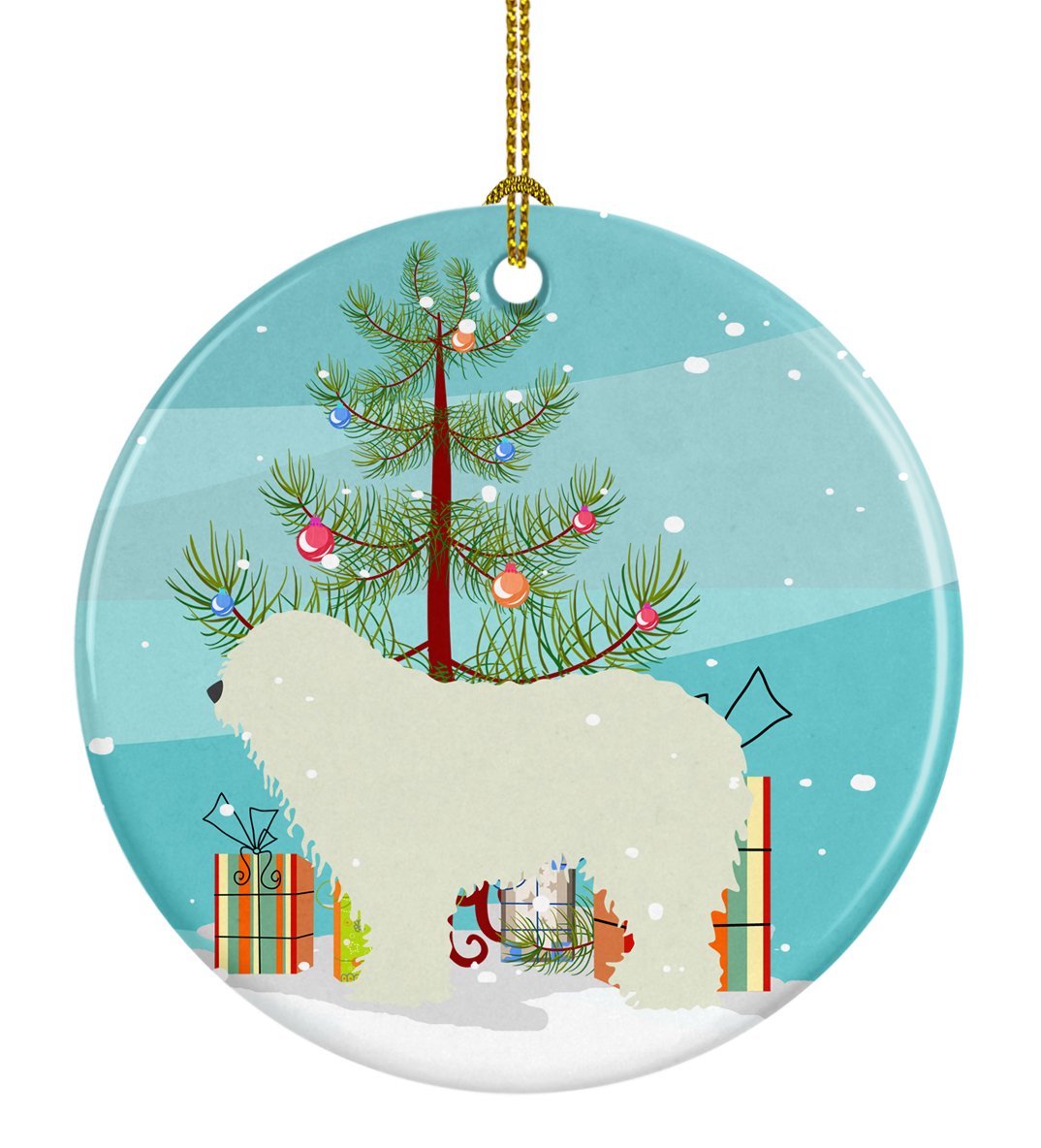 Komondor Merry Christmas Tree Ceramic Ornament BB2973CO1 by Caroline&#39;s Treasures