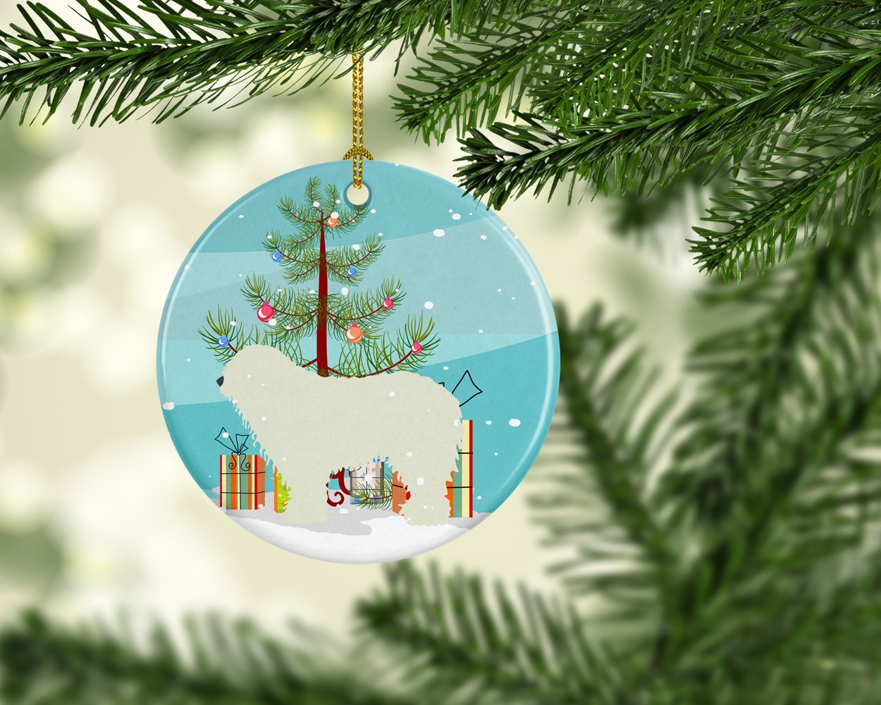 Komondor Merry Christmas Tree Ceramic Ornament BB2973CO1 by Caroline's Treasures