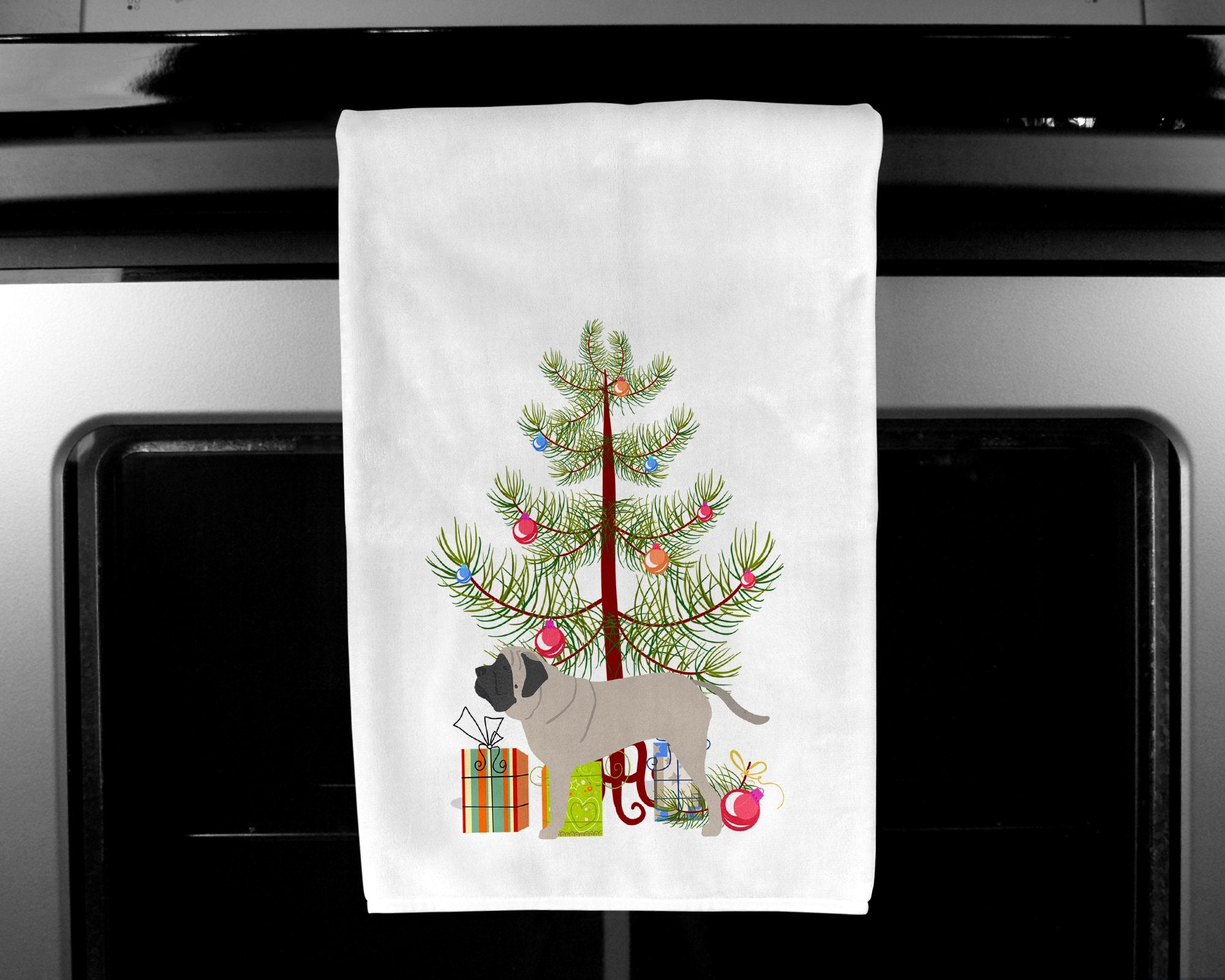 English Mastiff Merry Christmas Tree White Kitchen Towel Set of 2 BB2974WTKT by Caroline's Treasures