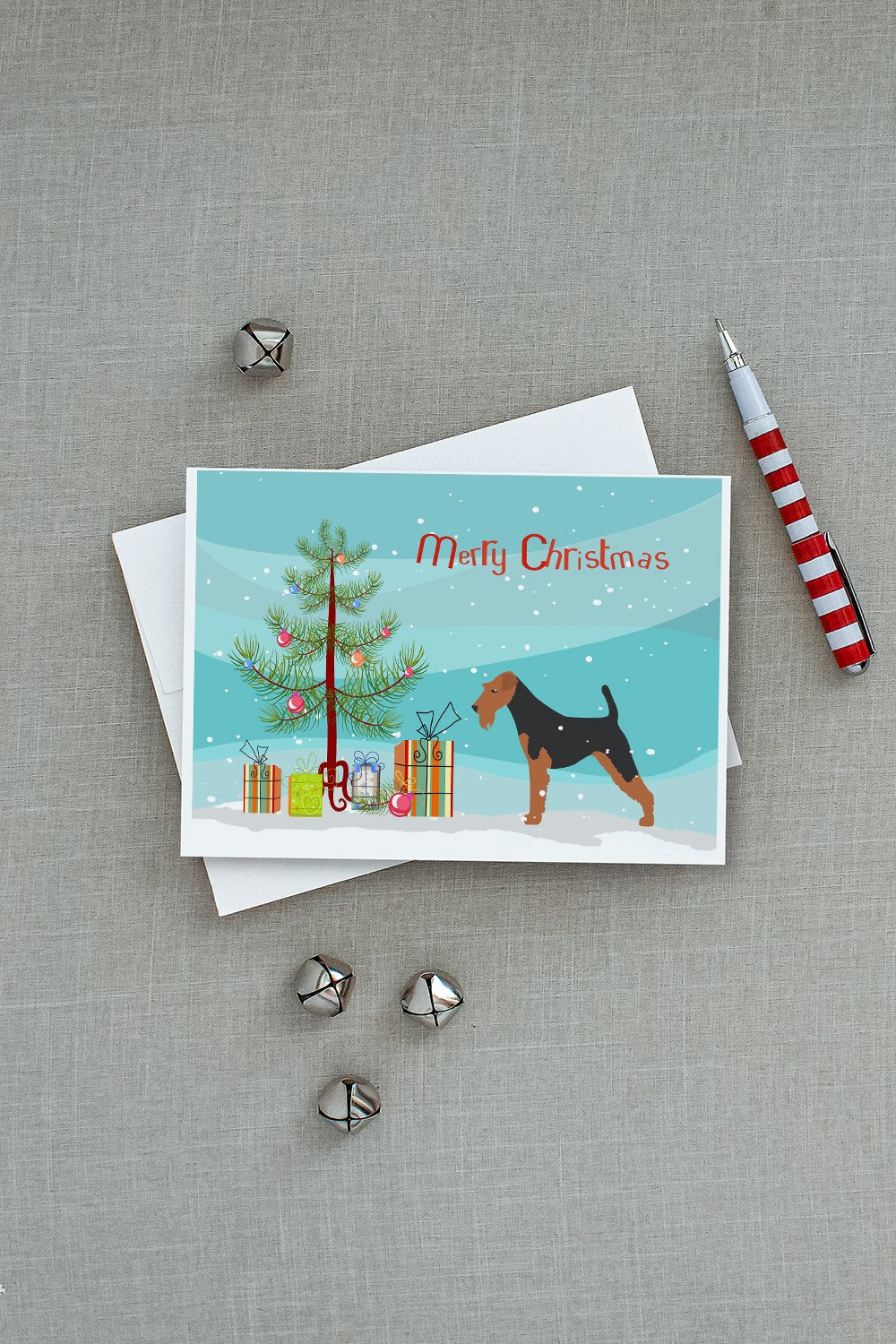 Airedale Terrier Merry Christmas Tree Greeting Cards and Envelopes Pack of 8 - the-store.com