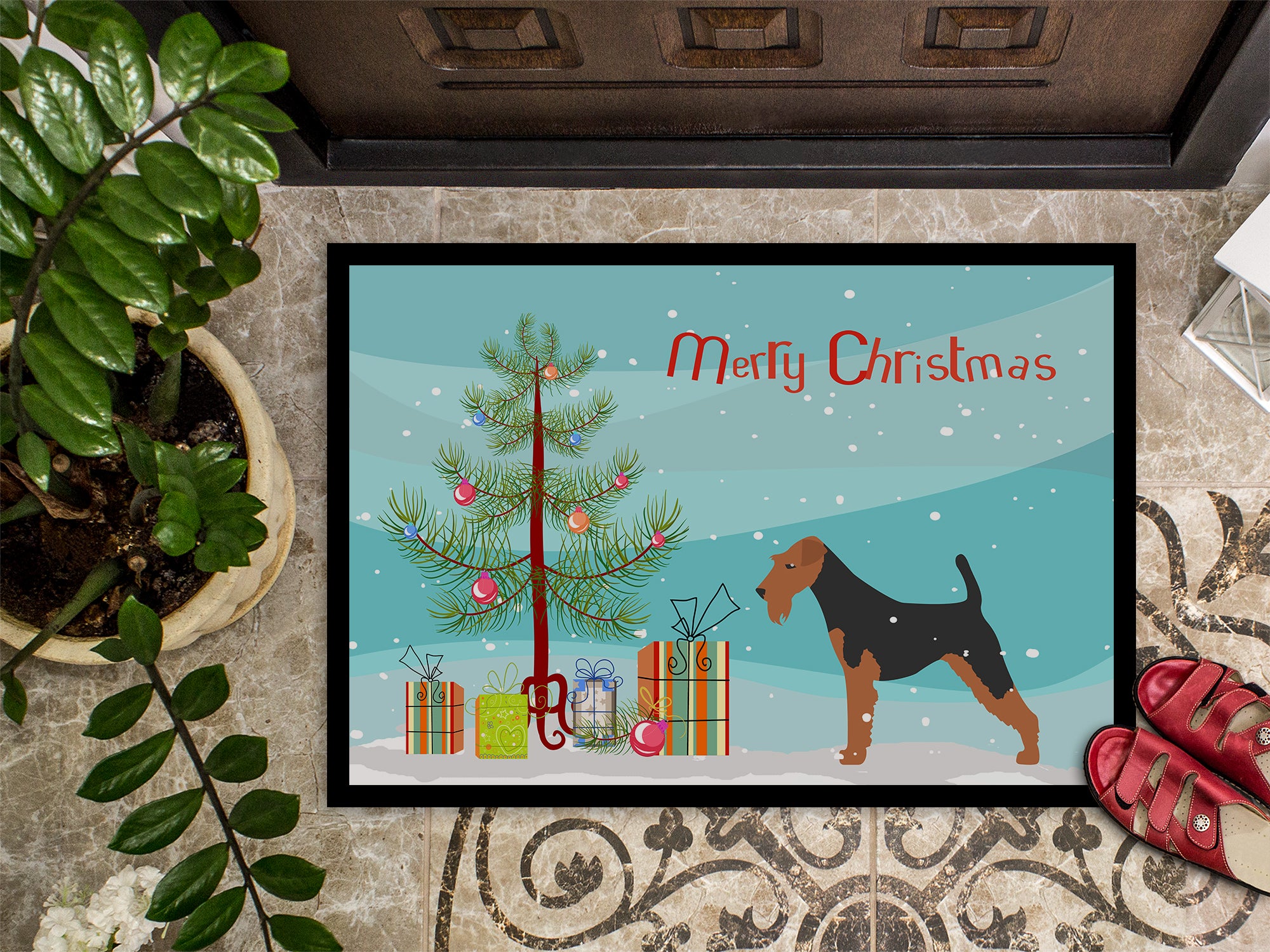 Airedale Terrier Merry Christmas Tree Indoor or Outdoor Mat 18x27 BB2975MAT - the-store.com