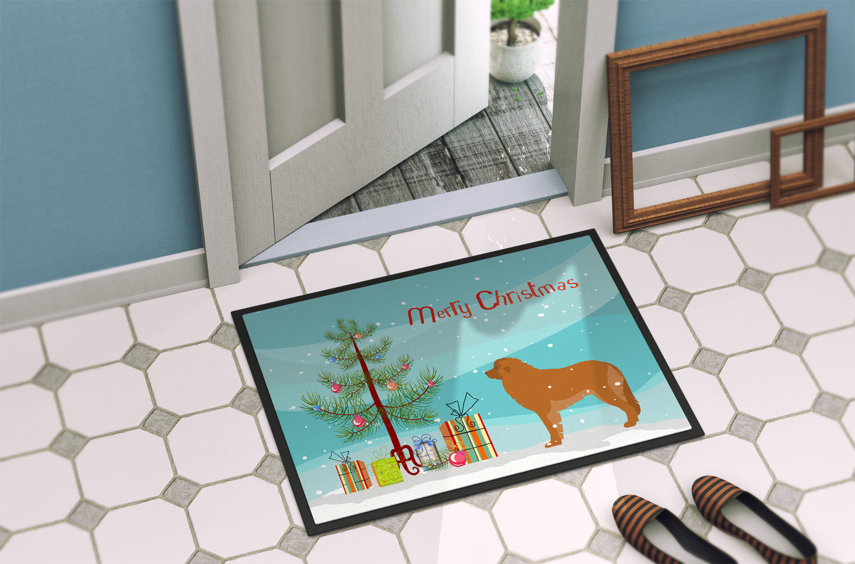 Leonberger Merry Christmas Tree Indoor or Outdoor Mat 18x27 BB2976MAT - the-store.com