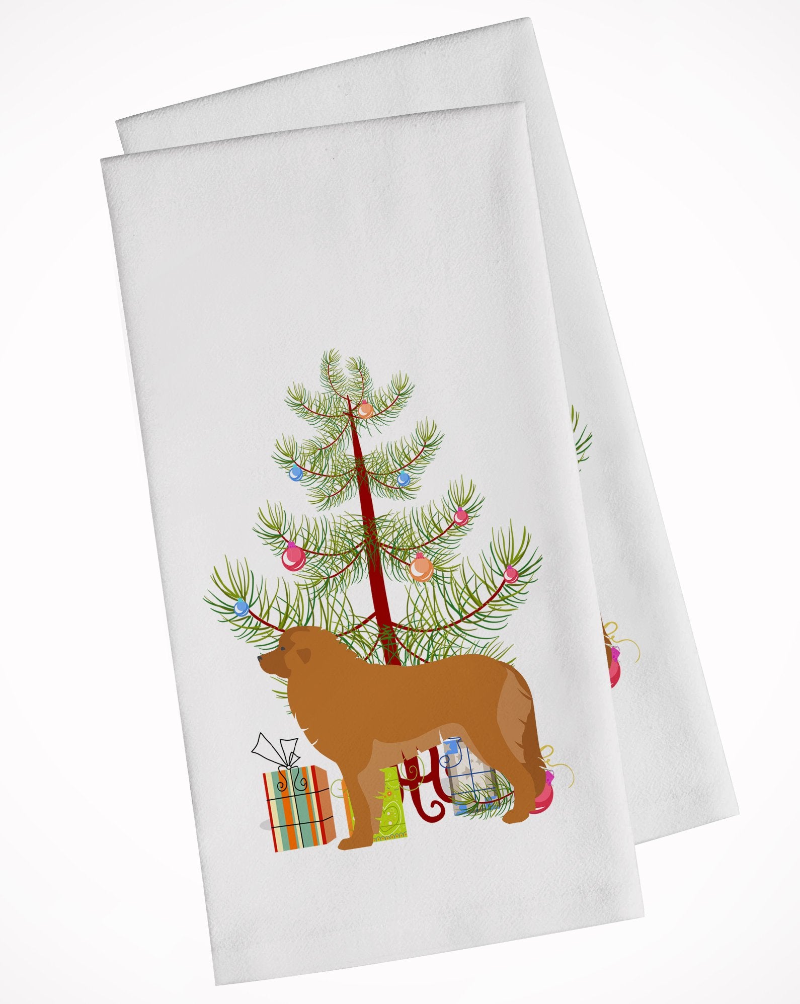 Leonberger Merry Christmas Tree White Kitchen Towel Set of 2 BB2976WTKT by Caroline's Treasures