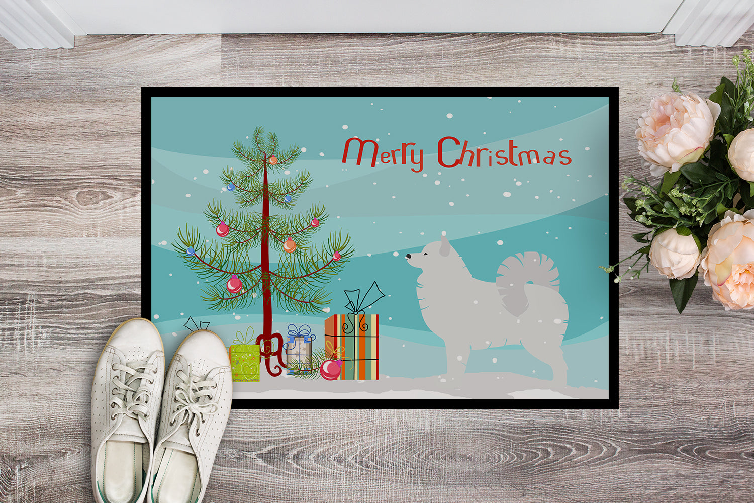 Samoyed Merry Christmas Tree Indoor or Outdoor Mat 18x27 BB2977MAT - the-store.com