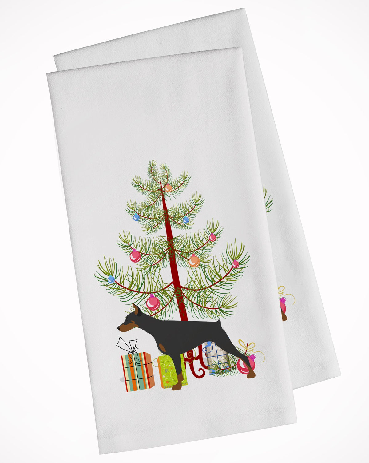 Doberman Pinscher Merry Christmas Tree White Kitchen Towel Set of 2 BB2978WTKT by Caroline&#39;s Treasures