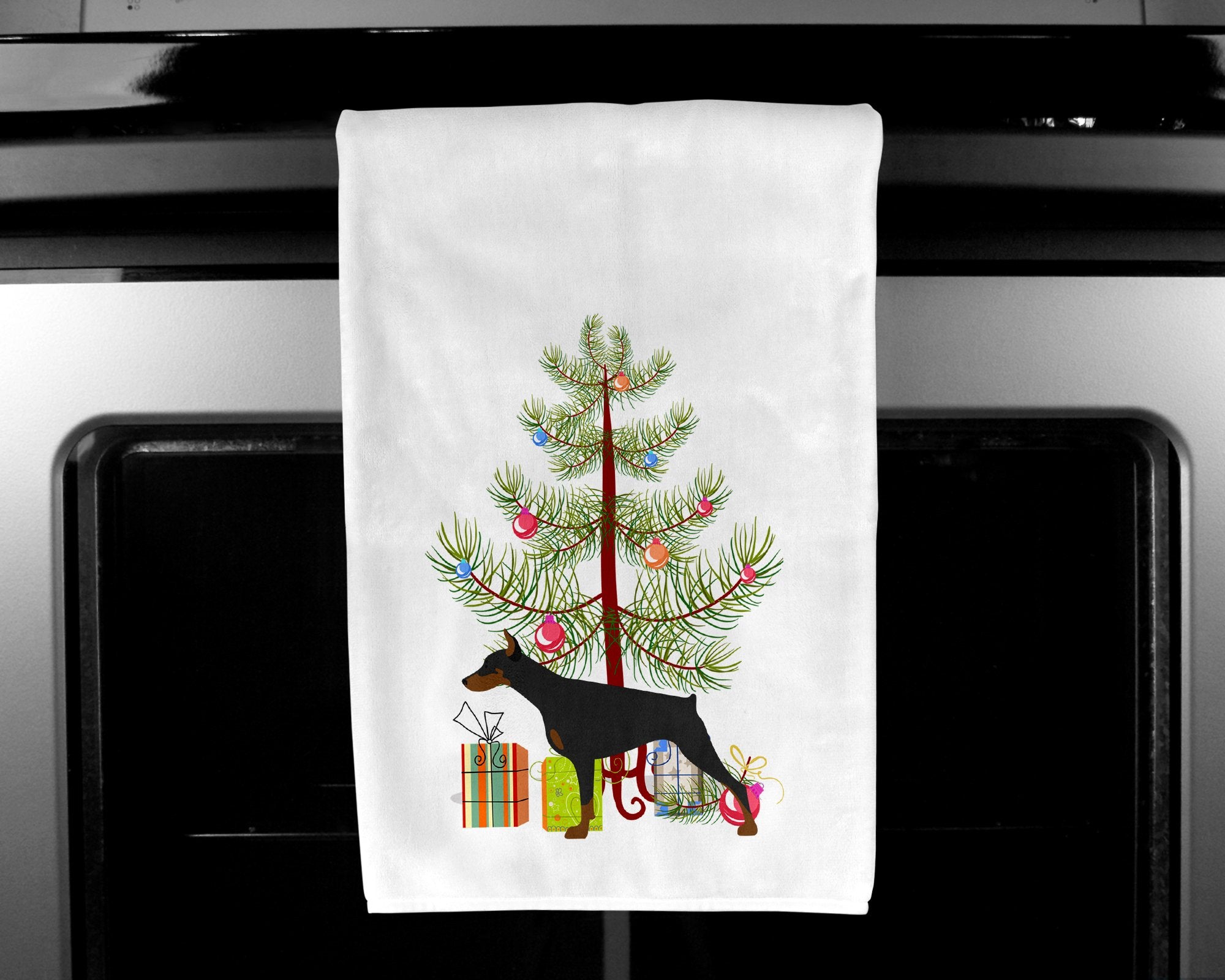 Doberman Pinscher Merry Christmas Tree White Kitchen Towel Set of 2 BB2978WTKT by Caroline's Treasures