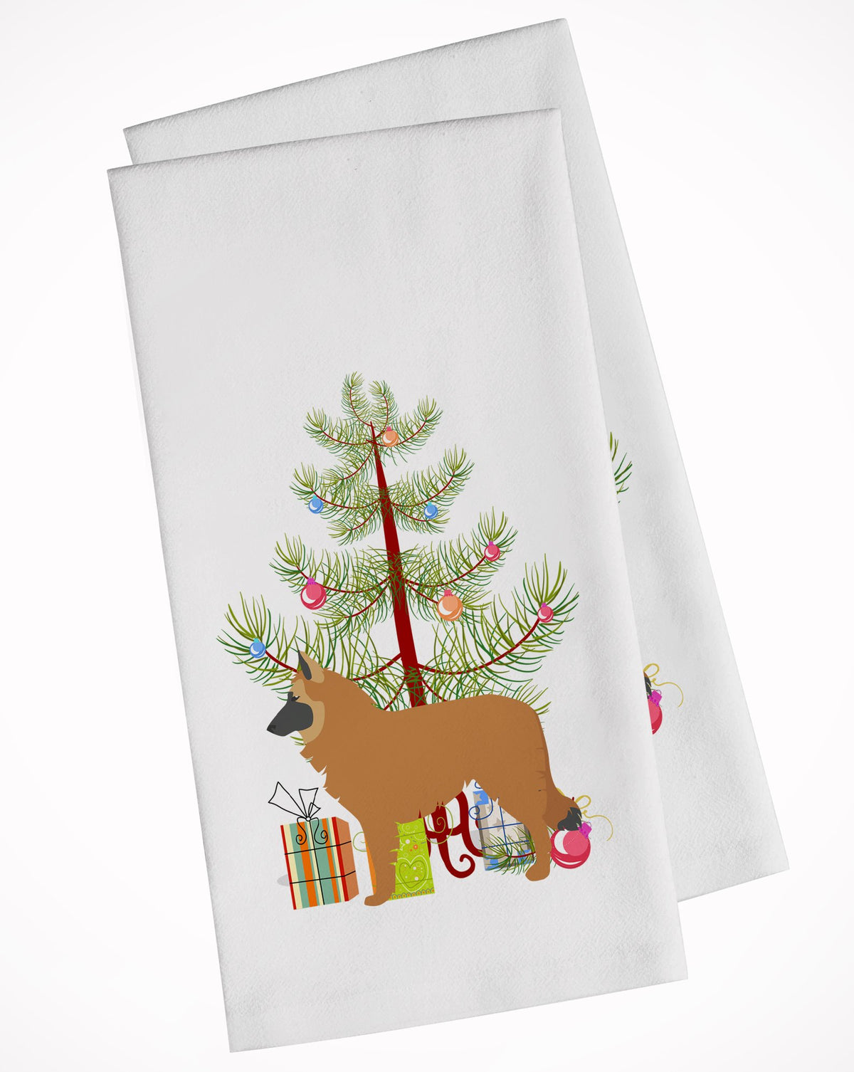 Belgian Shepherd Merry Christmas Tree White Kitchen Towel Set of 2 BB2979WTKT by Caroline&#39;s Treasures