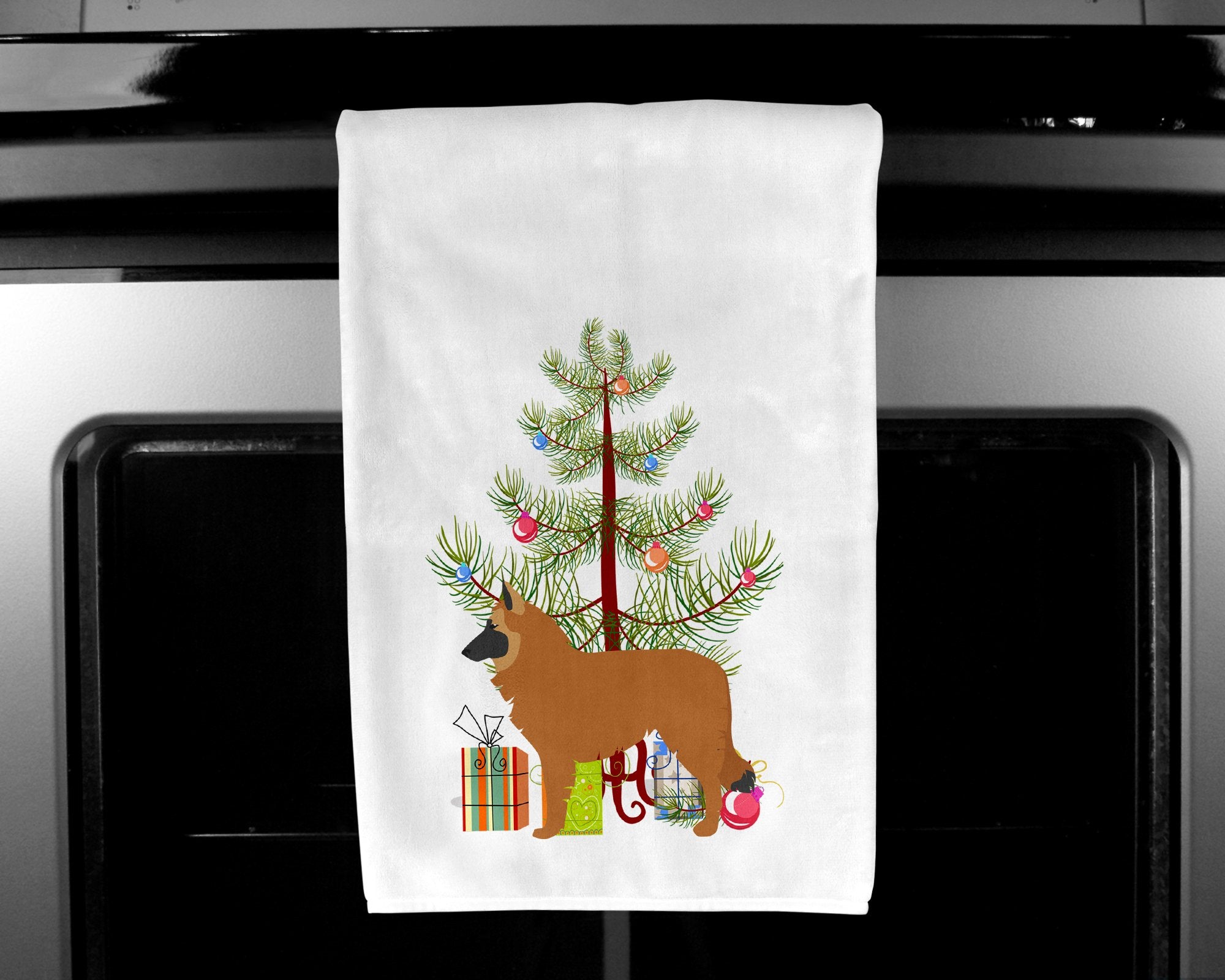 Belgian Shepherd Merry Christmas Tree White Kitchen Towel Set of 2 BB2979WTKT by Caroline's Treasures