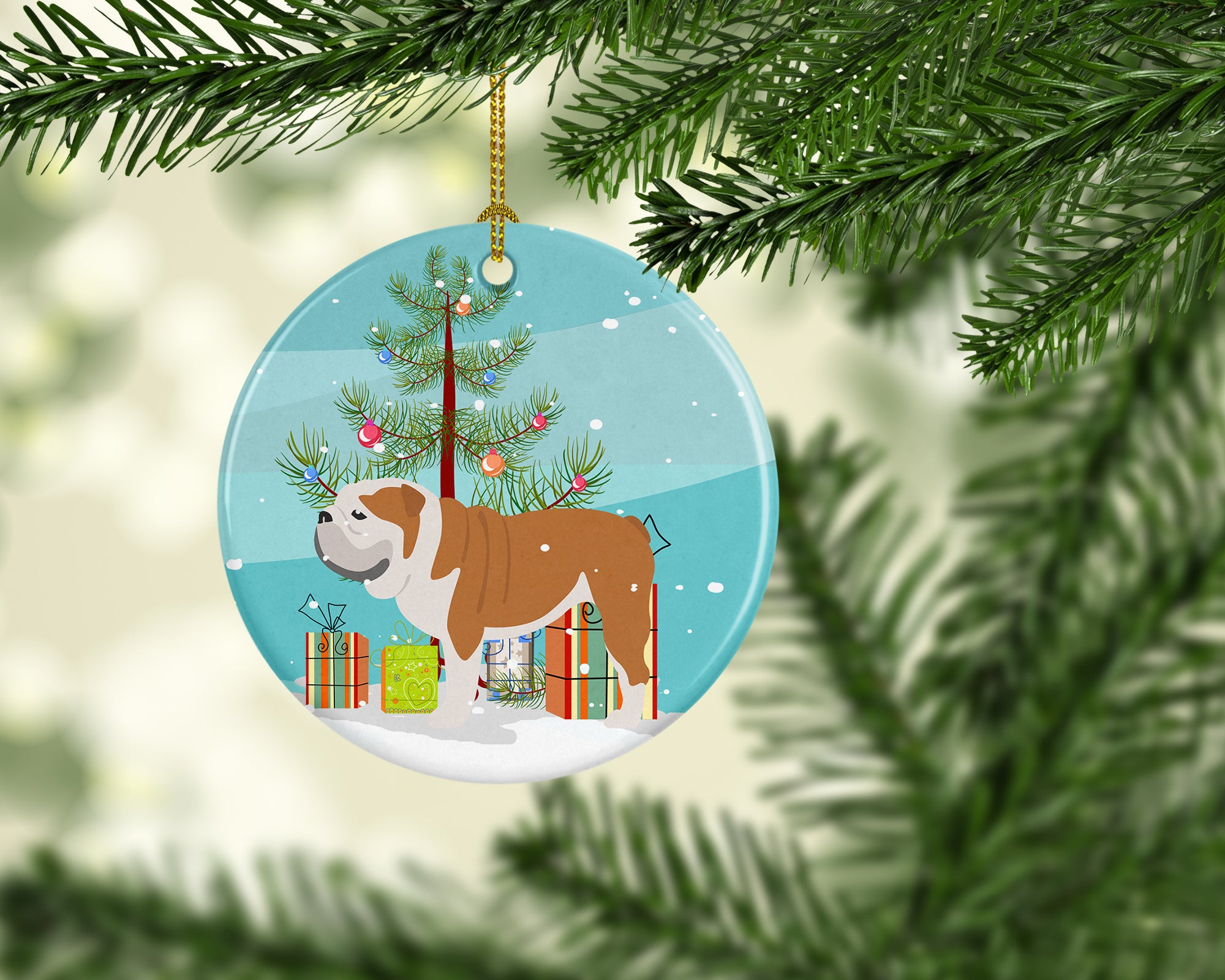 English Bulldog Merry Christmas Tree Ceramic Ornament BB2980CO1 - the-store.com