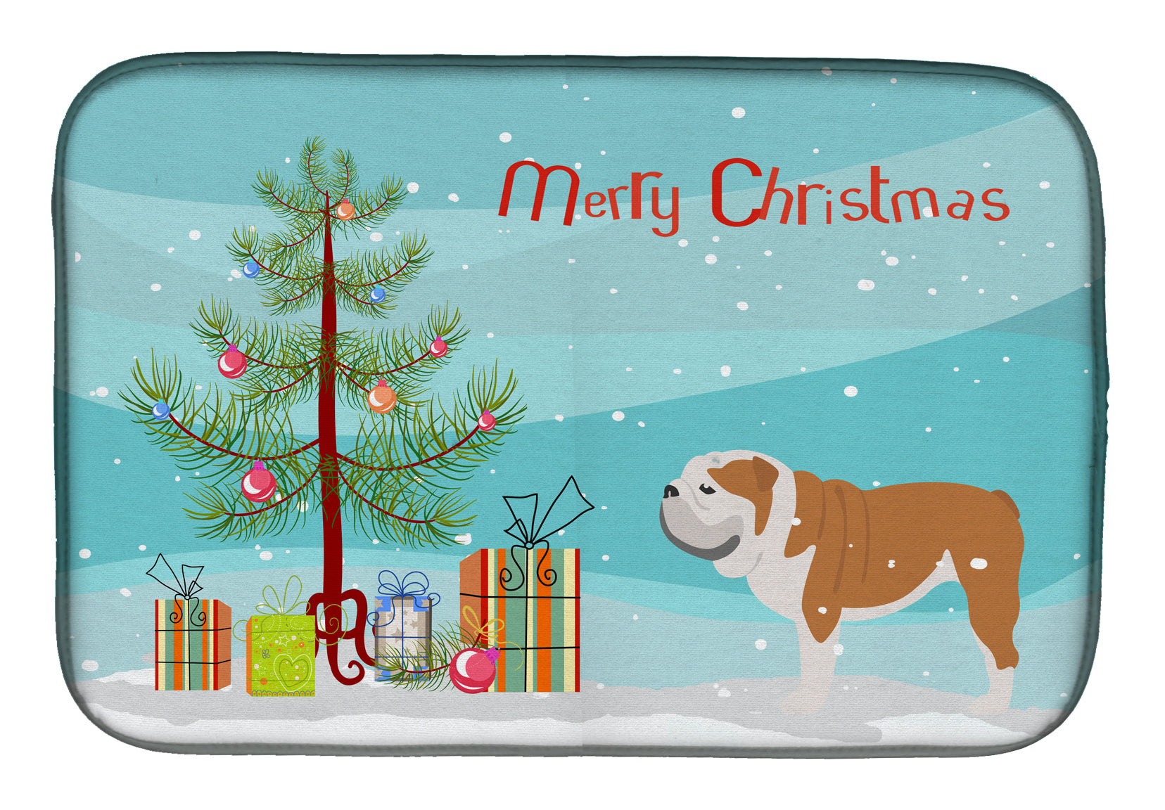 English Bulldog Merry Christmas Tree Dish Drying Mat BB2980DDM