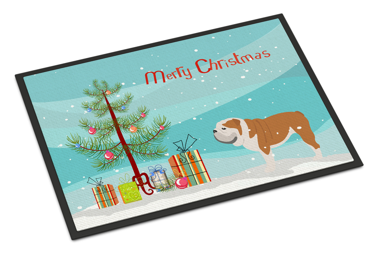 English Bulldog Merry Christmas Tree Indoor or Outdoor Mat 18x27 BB2980MAT - the-store.com