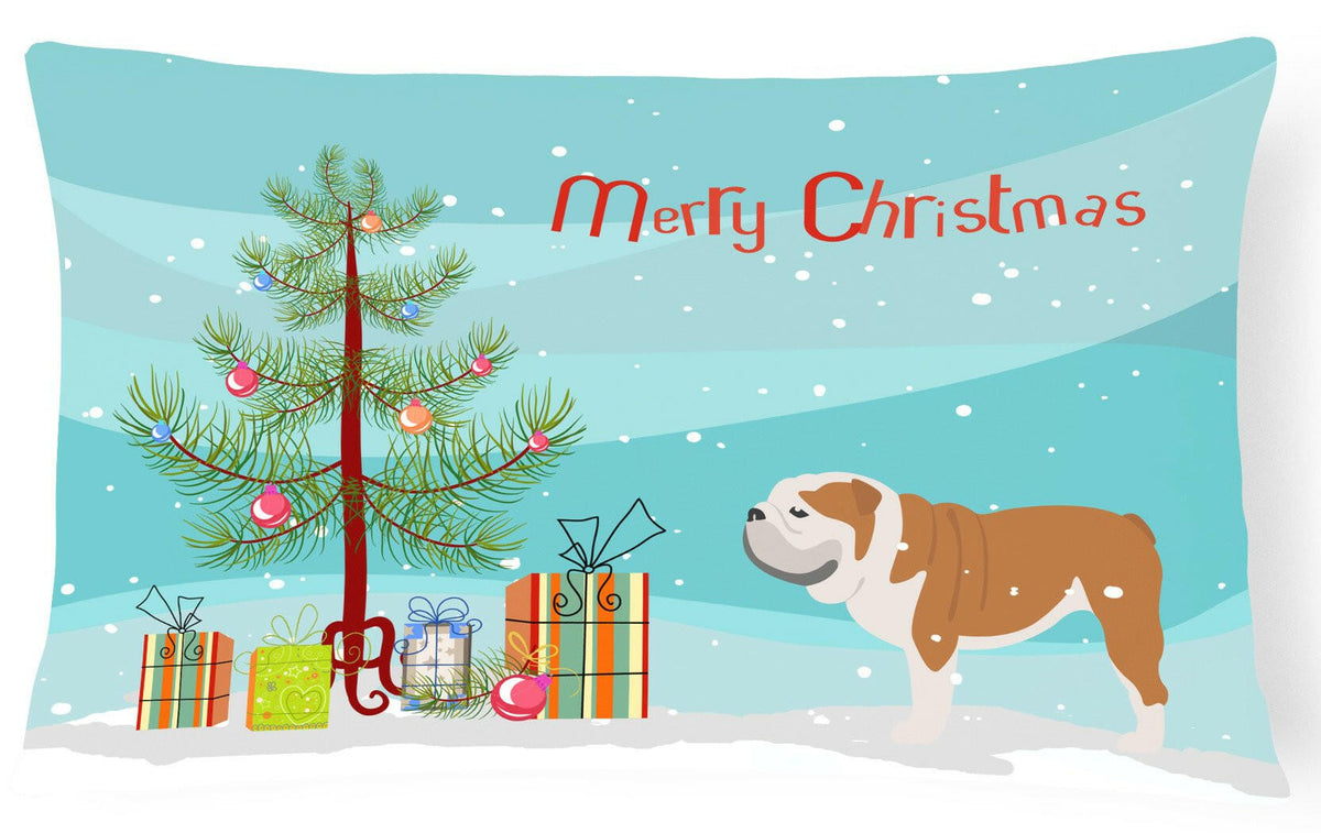 English Bulldog Merry Christmas Tree Canvas Fabric Decorative Pillow BB2980PW1216 by Caroline&#39;s Treasures