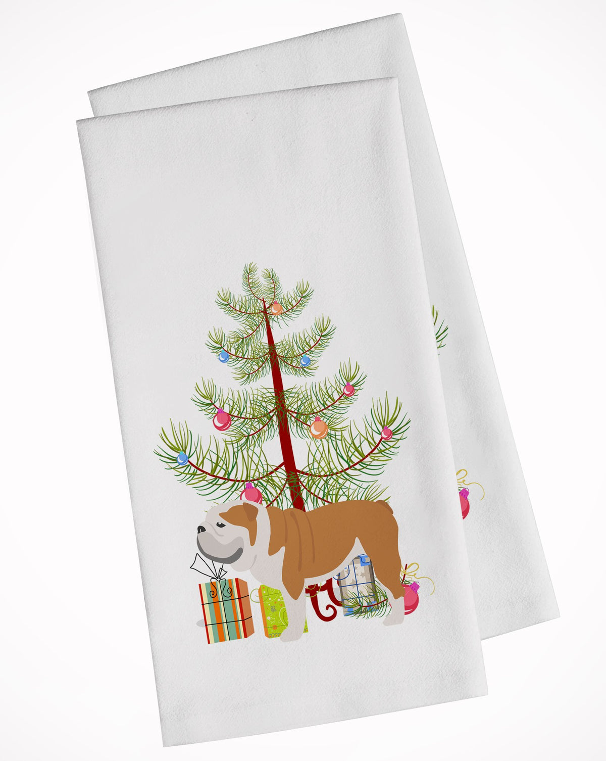 English Bulldog Merry Christmas Tree White Kitchen Towel Set of 2 BB2980WTKT by Caroline&#39;s Treasures