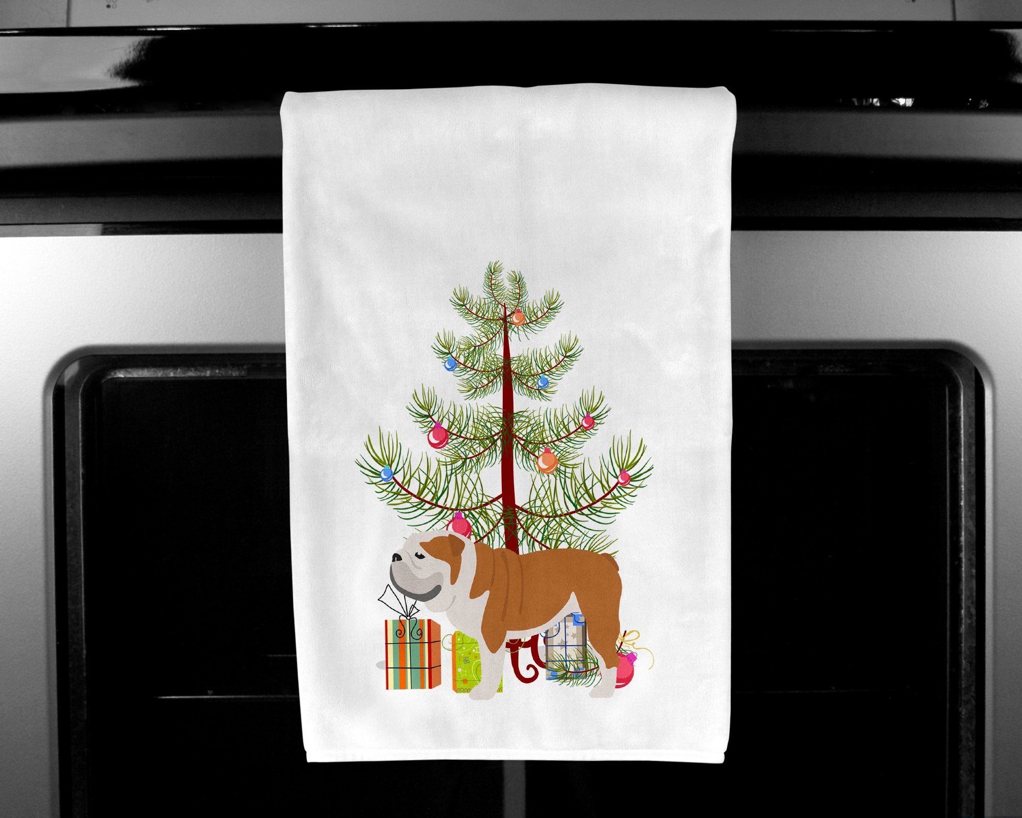 English Bulldog Merry Christmas Tree White Kitchen Towel Set of 2 BB2980WTKT by Caroline's Treasures