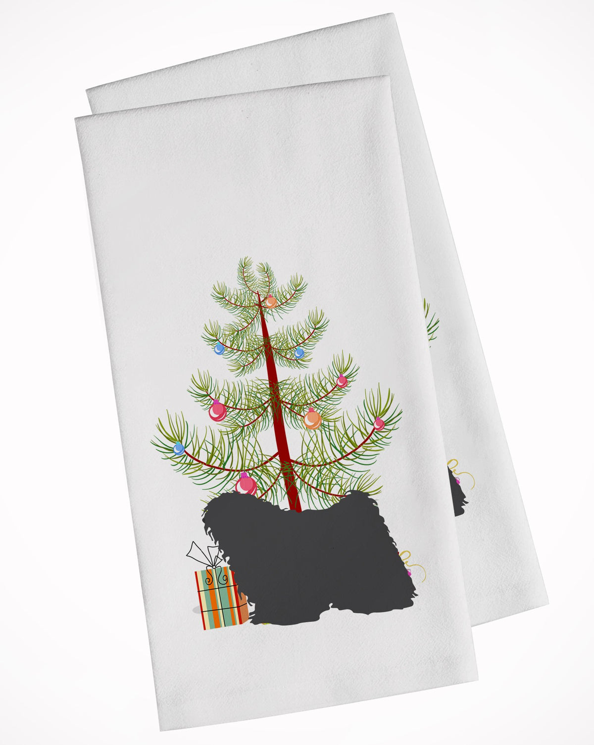 Puli Merry Christmas Tree White Kitchen Towel Set of 2 BB2981WTKT by Caroline&#39;s Treasures
