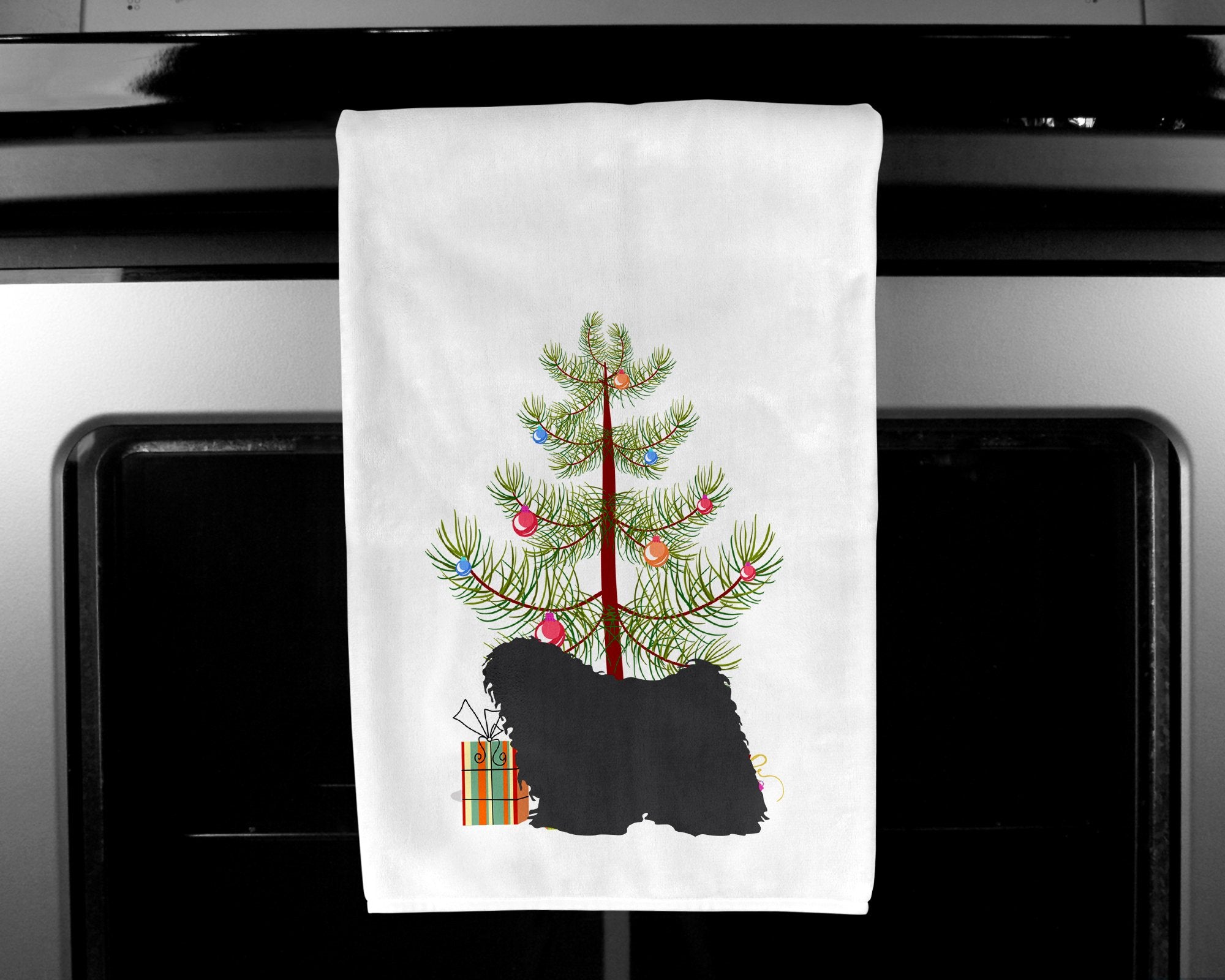 Puli Merry Christmas Tree White Kitchen Towel Set of 2 BB2981WTKT by Caroline's Treasures