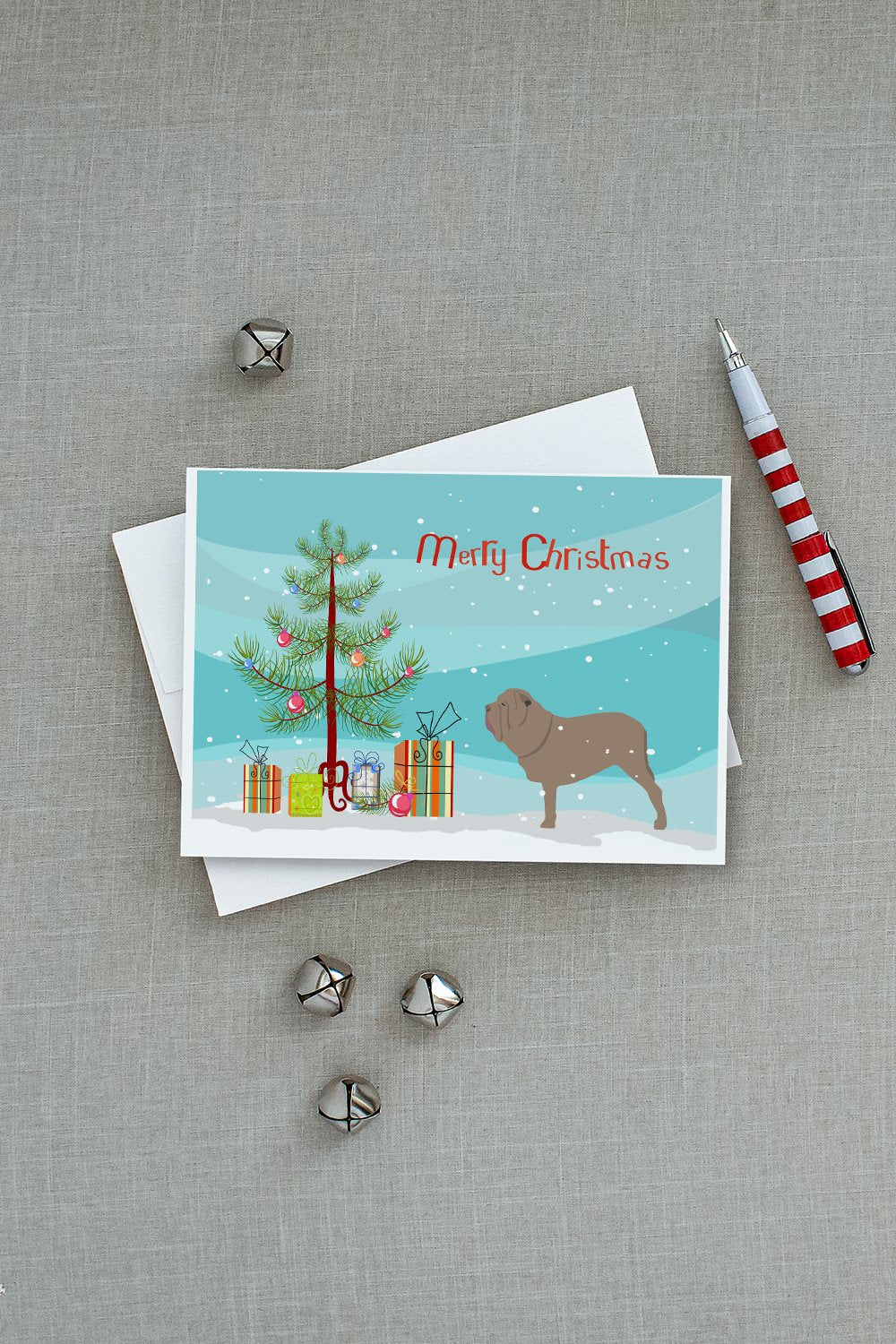 Neapolitan Mastiff Merry Christmas Tree Greeting Cards and Envelopes Pack of 8 - the-store.com