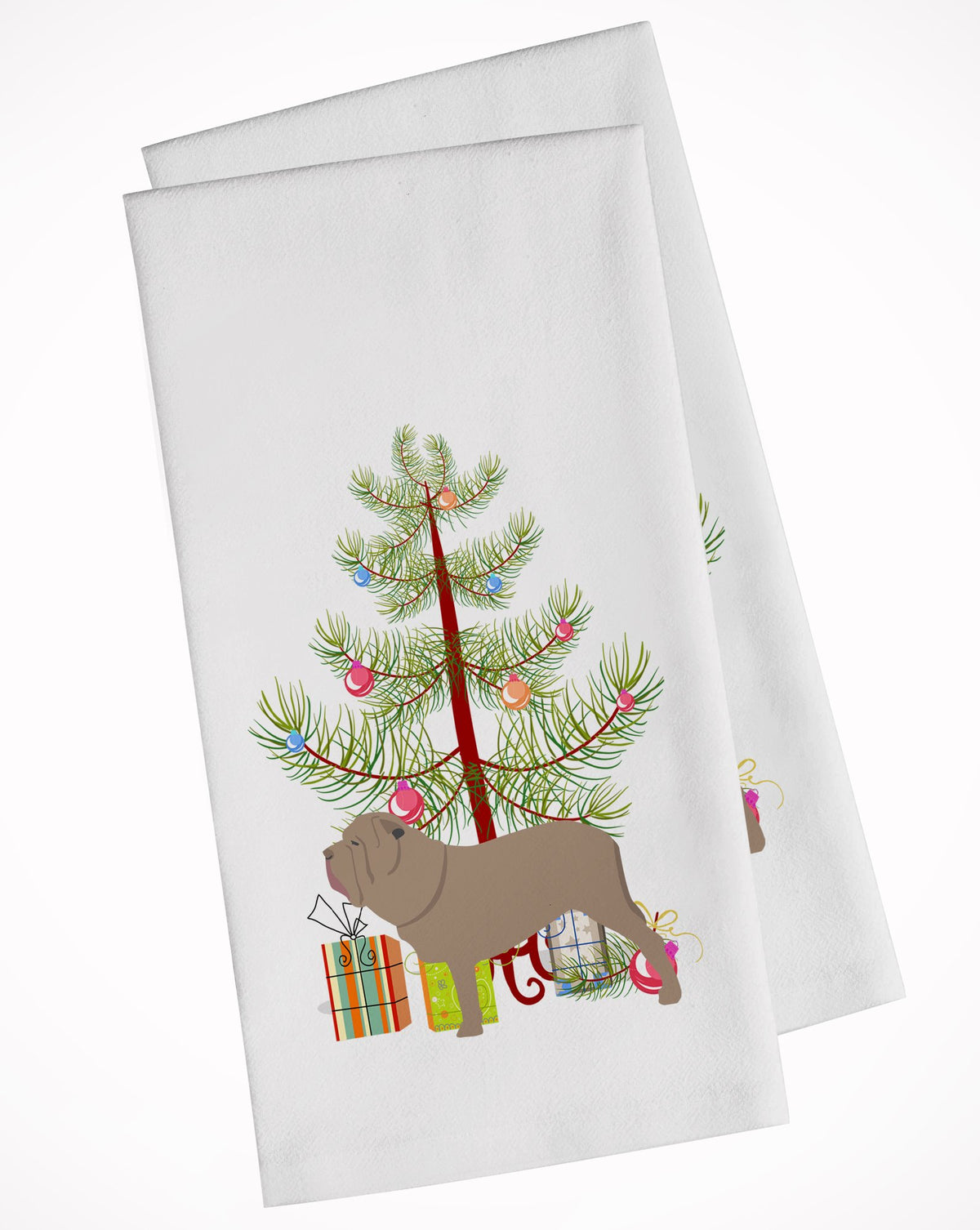 Neapolitan Mastiff Merry Christmas Tree White Kitchen Towel Set of 2 BB2983WTKT by Caroline&#39;s Treasures