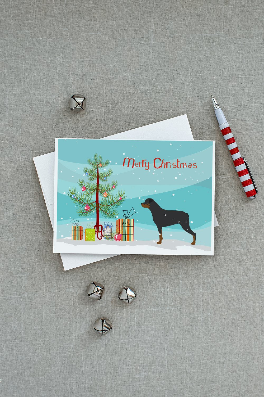 Rottweiler Merry Christmas Tree Greeting Cards and Envelopes Pack of 8 - the-store.com