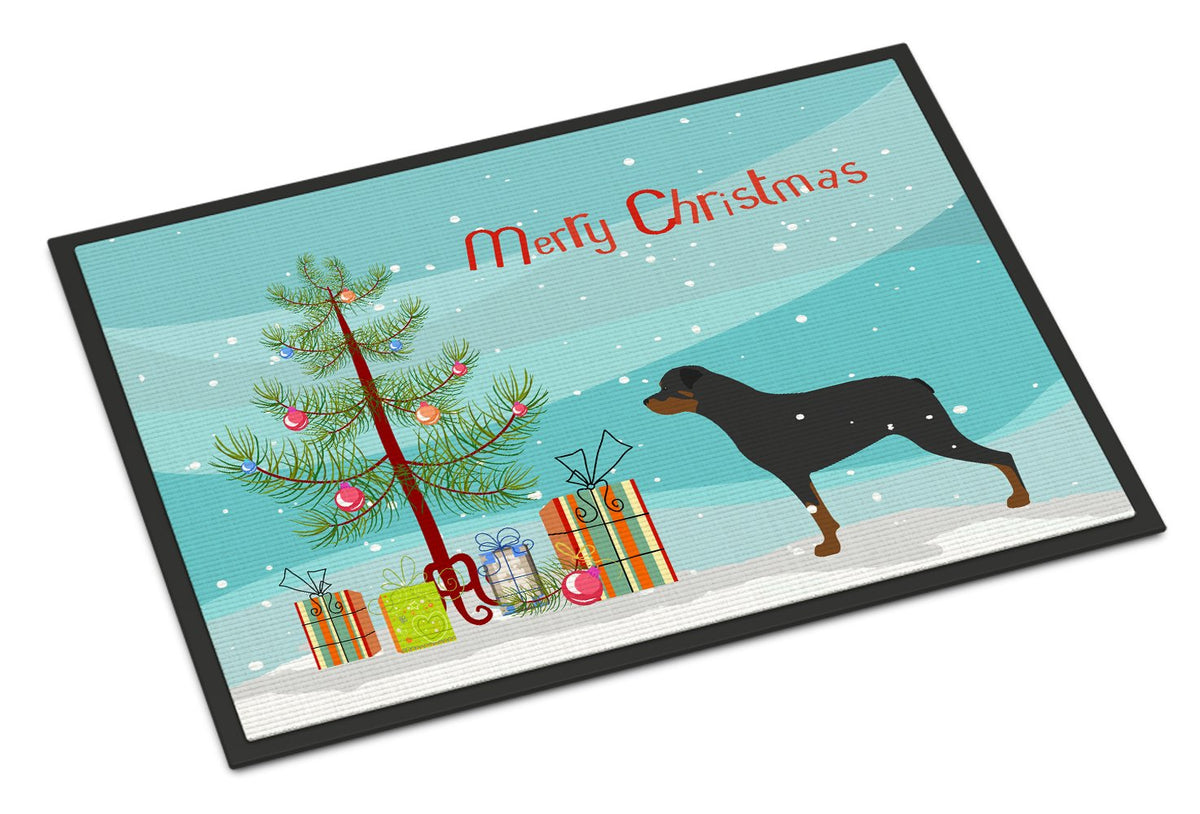 Rottweiler Merry Christmas Tree Indoor or Outdoor Mat 24x36 BB2984JMAT by Caroline&#39;s Treasures