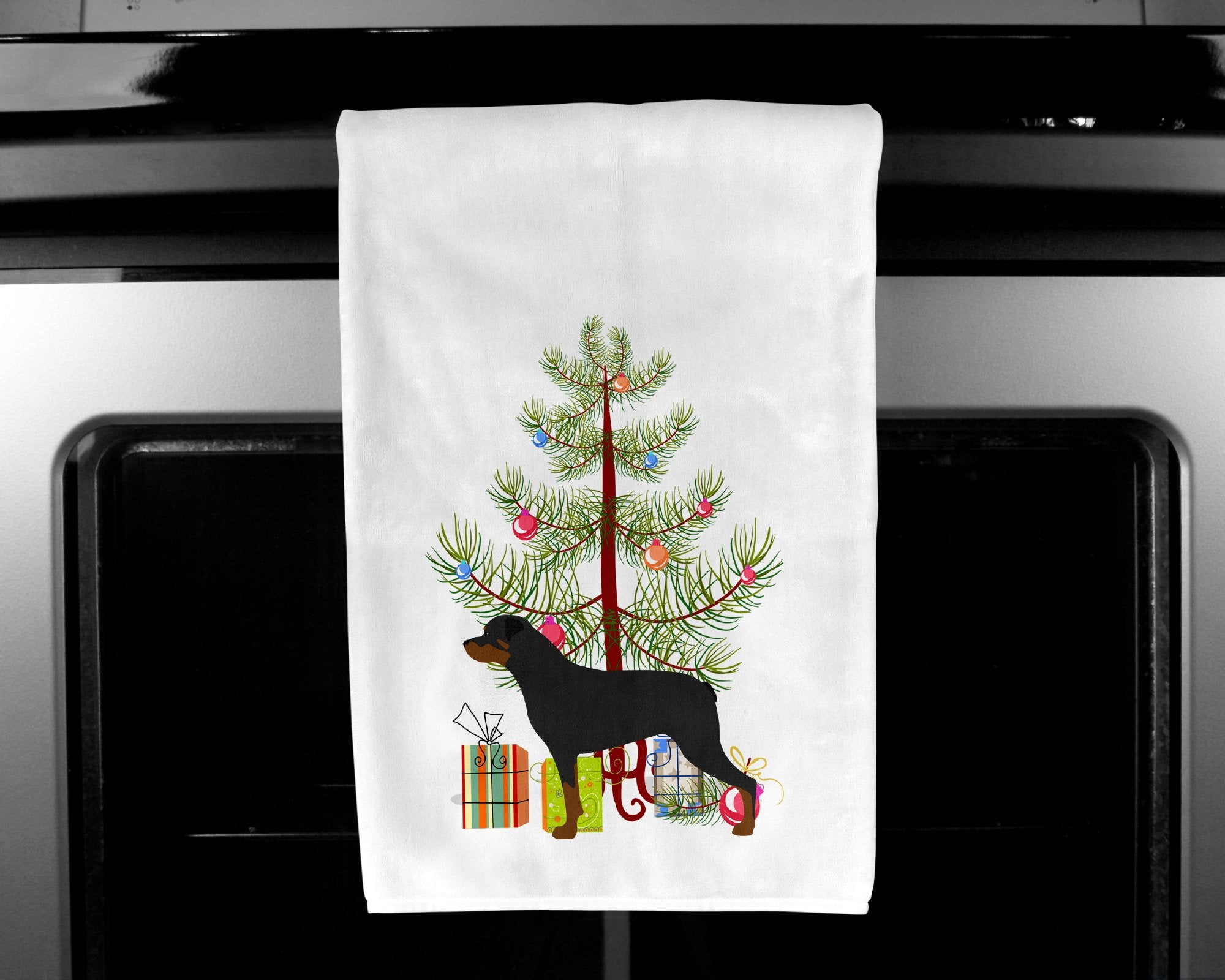 Rottweiler Merry Christmas Tree White Kitchen Towel Set of 2 BB2984WTKT by Caroline's Treasures