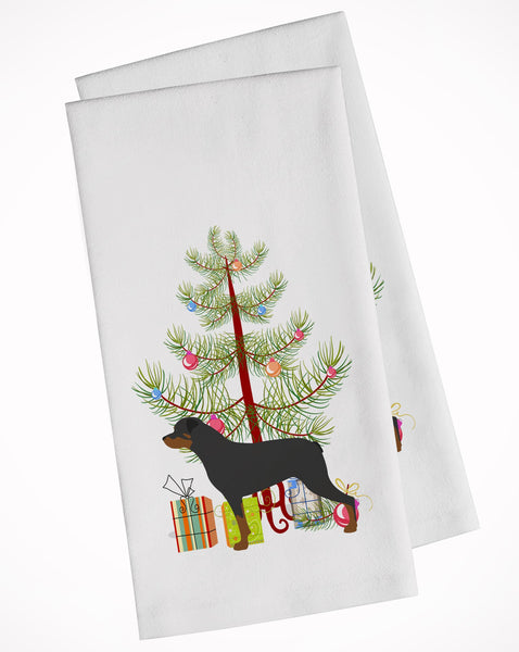 Rottweiler Merry Christmas Tree White Kitchen Towel Set of 2 BB2984WTKT by Caroline's Treasures